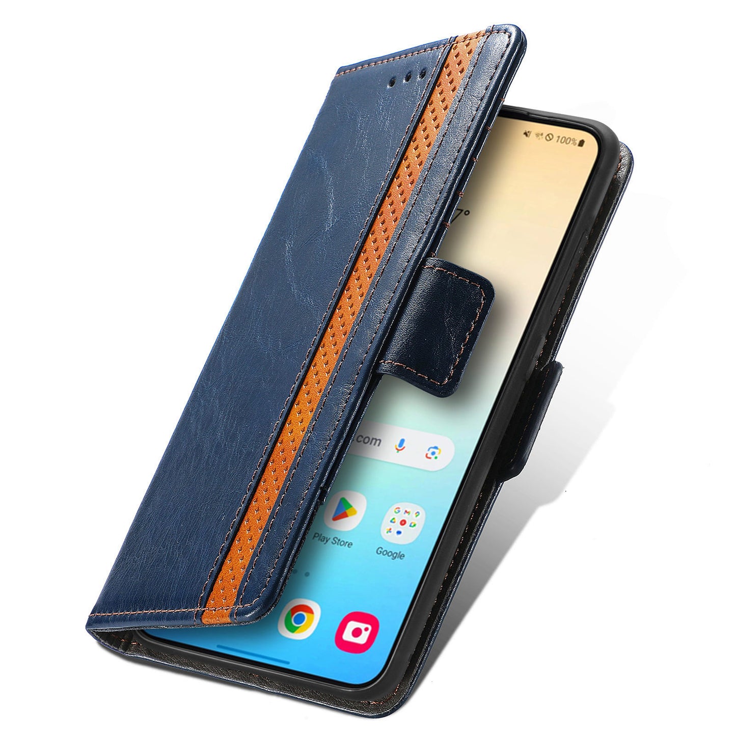 CASENEO 002 Series For Samsung Galaxy S24 Case RFID Blocking Splicing Wallet Phone Cover - Dark Blue
