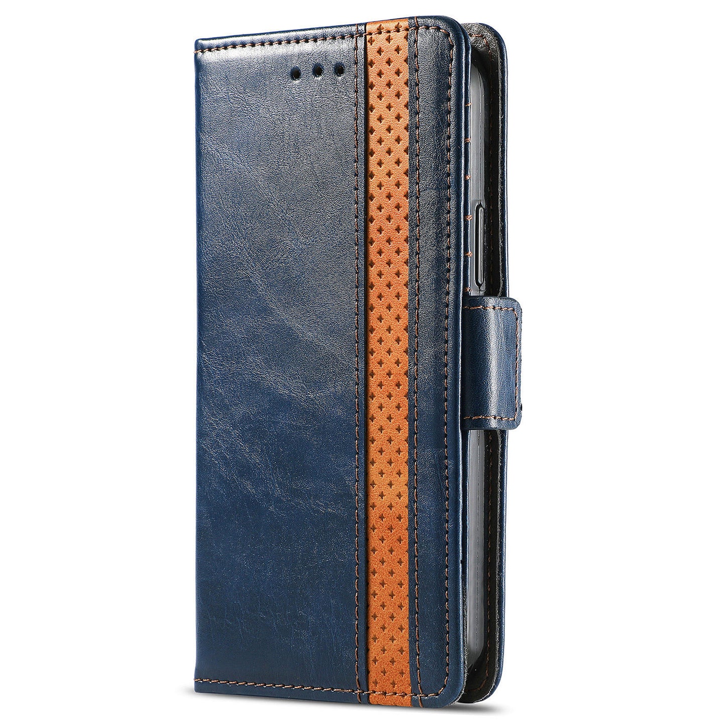 CASENEO 002 Series For Samsung Galaxy S24 Case RFID Blocking Splicing Wallet Phone Cover - Dark Blue