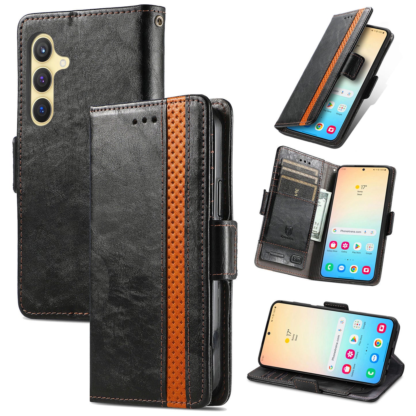 CASENEO 002 Series For Samsung Galaxy S24 Case RFID Blocking Splicing Wallet Phone Cover - Black