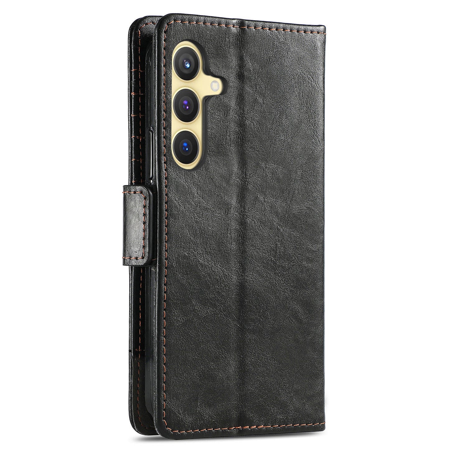 CASENEO 002 Series For Samsung Galaxy S24 Case RFID Blocking Splicing Wallet Phone Cover - Black