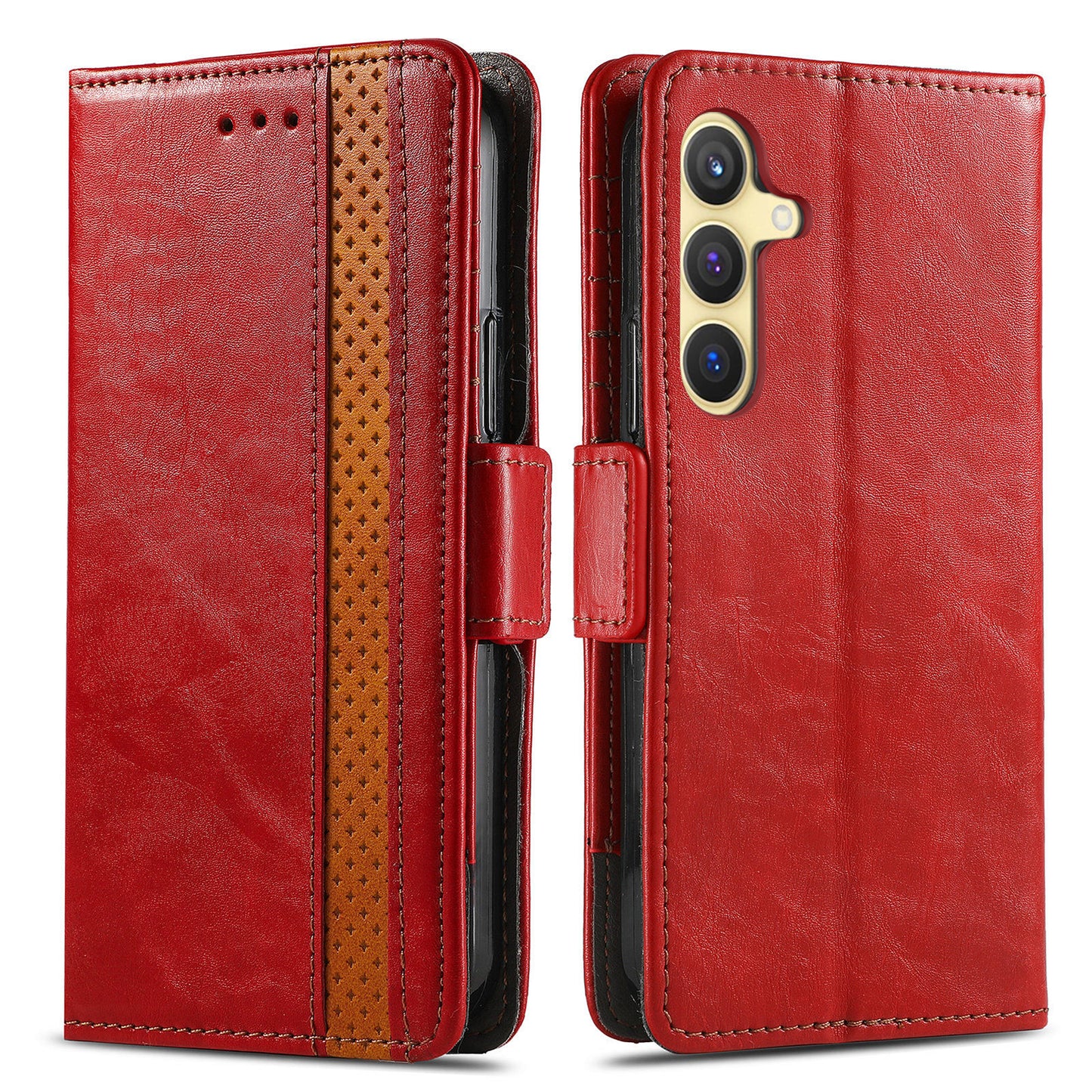 CASENEO 002 Series For Samsung Galaxy S24 Case RFID Blocking Splicing Wallet Phone Cover - Red