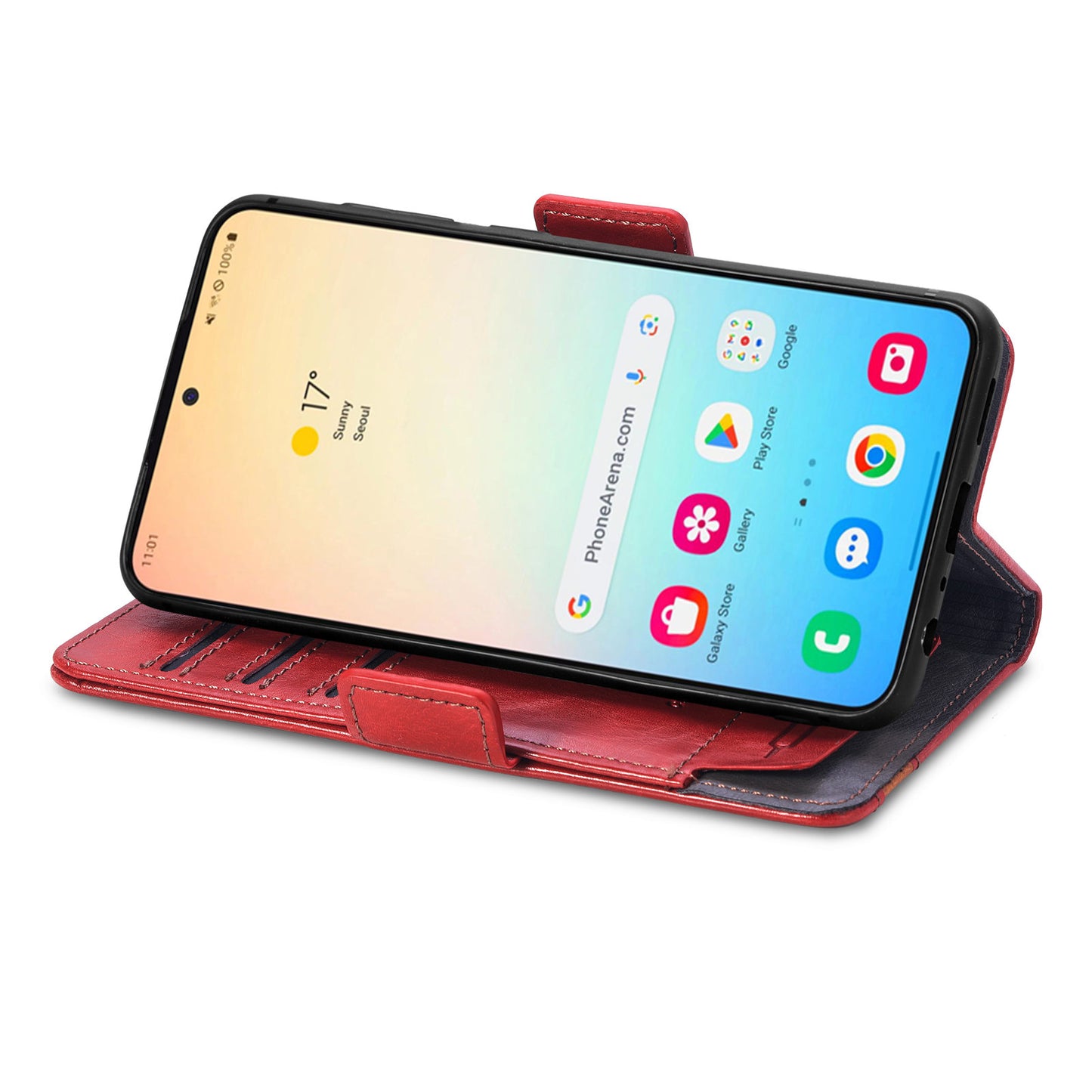 CASENEO 002 Series For Samsung Galaxy S24 Case RFID Blocking Splicing Wallet Phone Cover - Red
