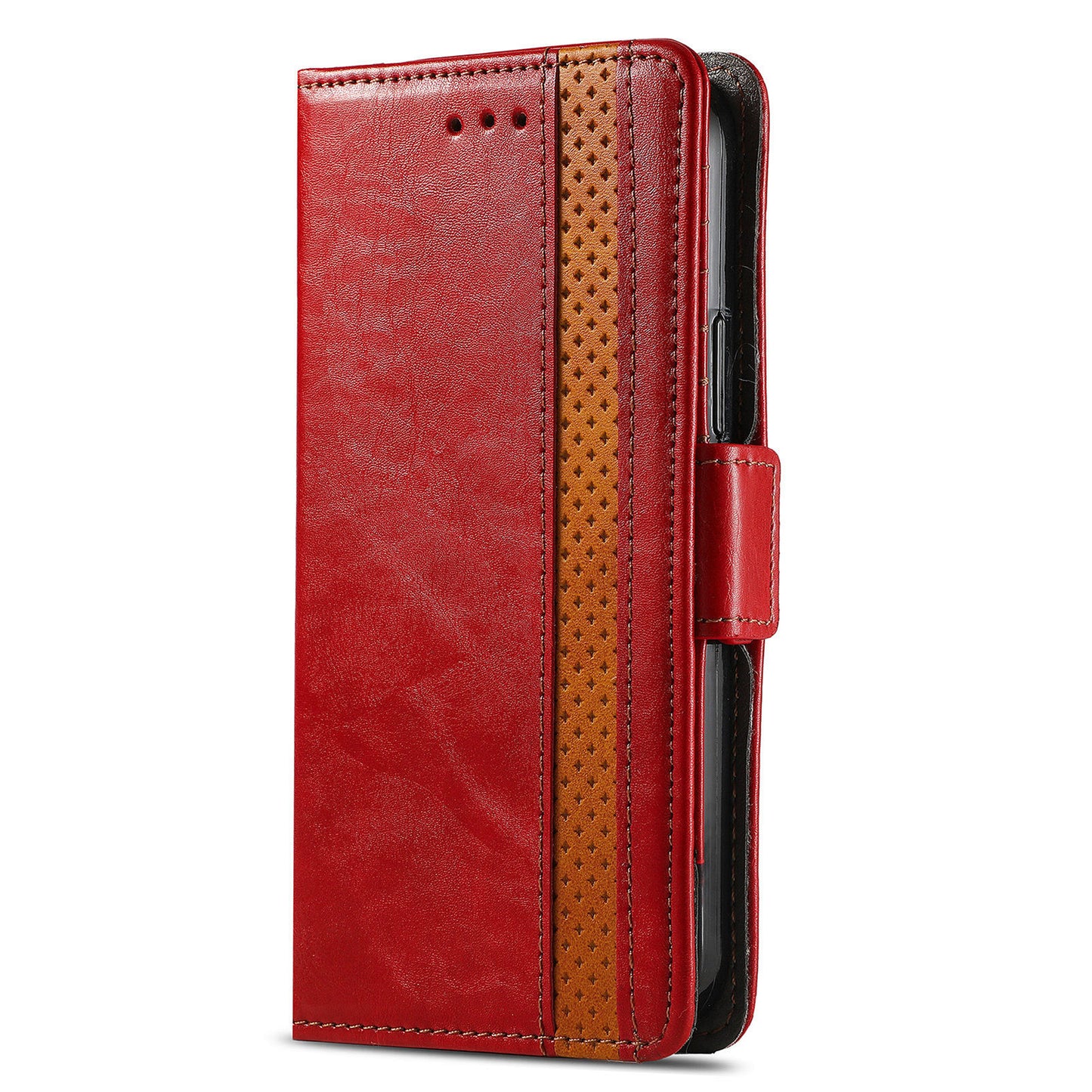CASENEO 002 Series For Samsung Galaxy S24 Case RFID Blocking Splicing Wallet Phone Cover - Red