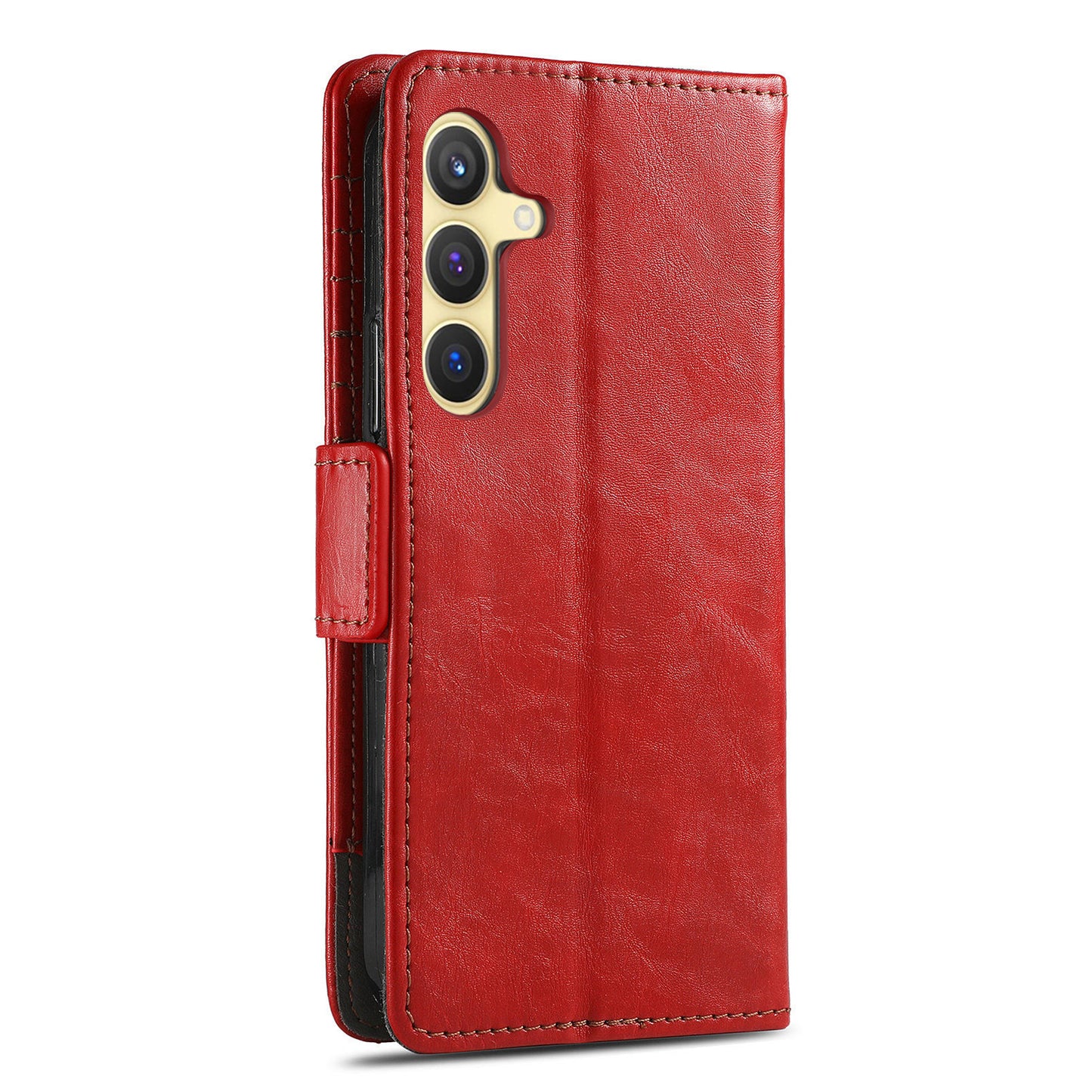 CASENEO 002 Series For Samsung Galaxy S24 Case RFID Blocking Splicing Wallet Phone Cover - Red