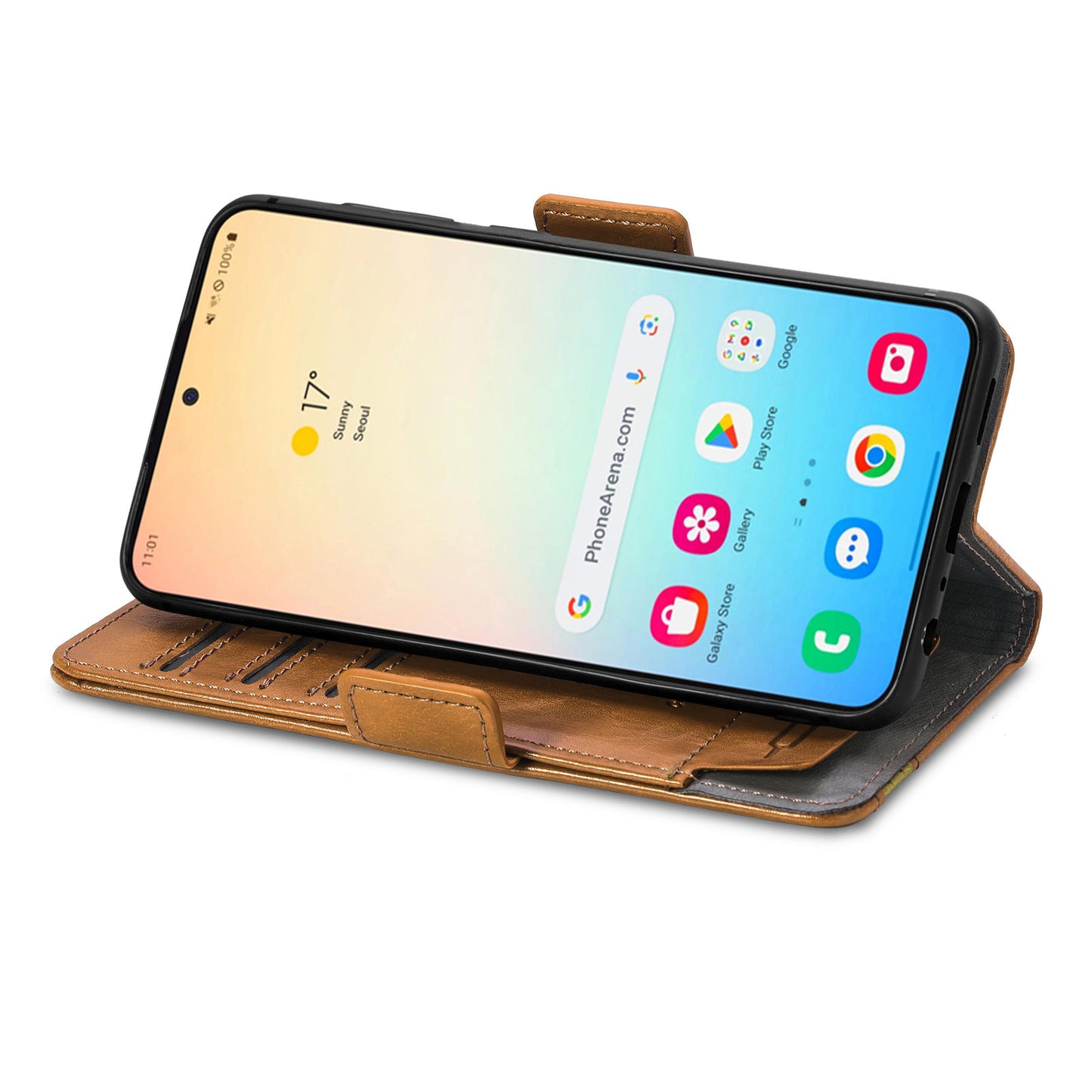CASENEO 002 Series For Samsung Galaxy S24+ Case PU Leather Stand RFID Blocking Cover - Light Brown