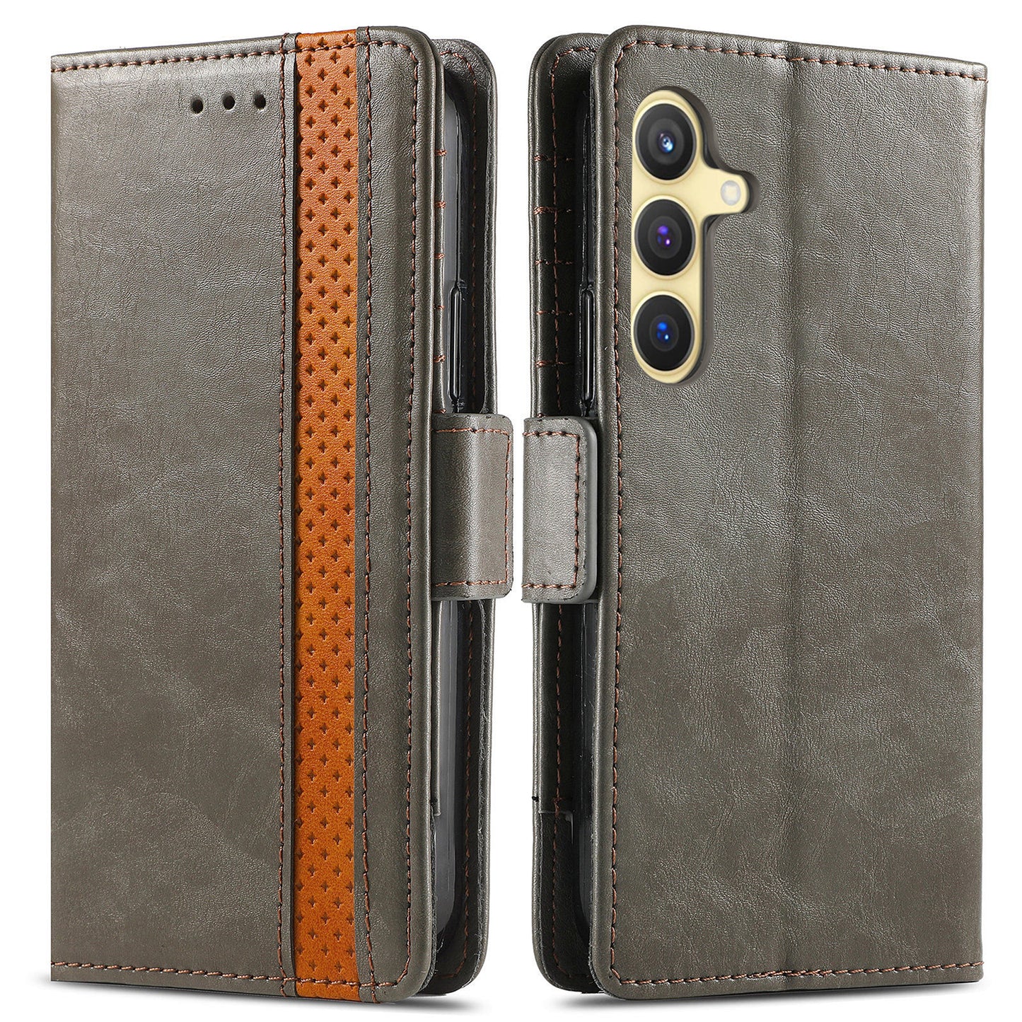 CASENEO 002 Series For Samsung Galaxy S24+ Case PU Leather Stand RFID Blocking Cover - Grey