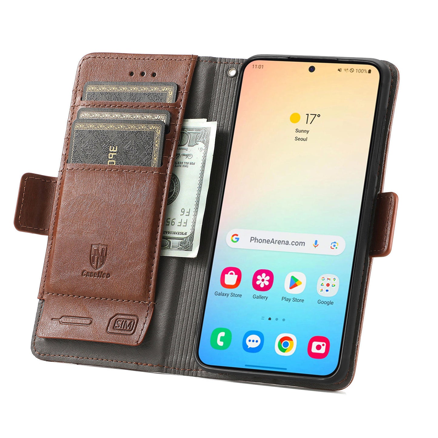 CASENEO 002 Series For Samsung Galaxy S24+ Case PU Leather Stand RFID Blocking Cover - Dark Brown