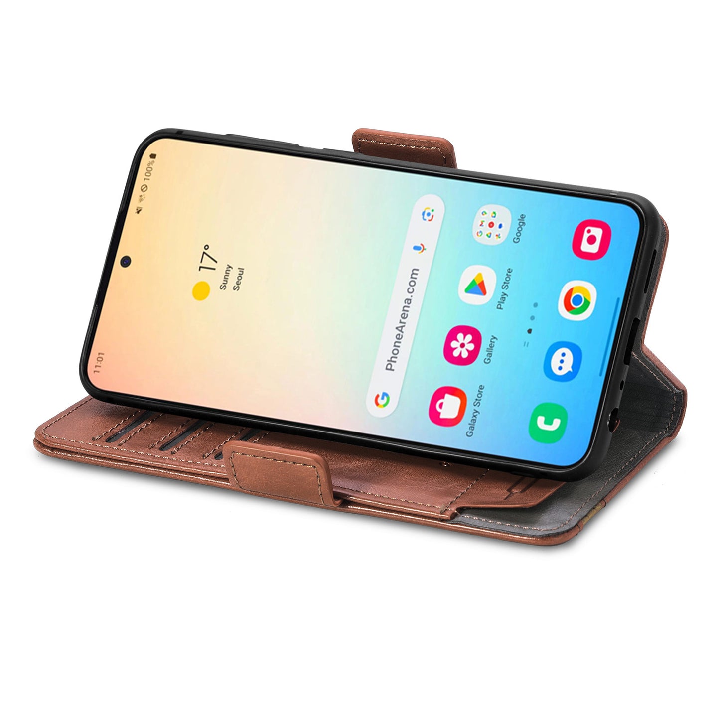 CASENEO 002 Series For Samsung Galaxy S24+ Case PU Leather Stand RFID Blocking Cover - Dark Brown