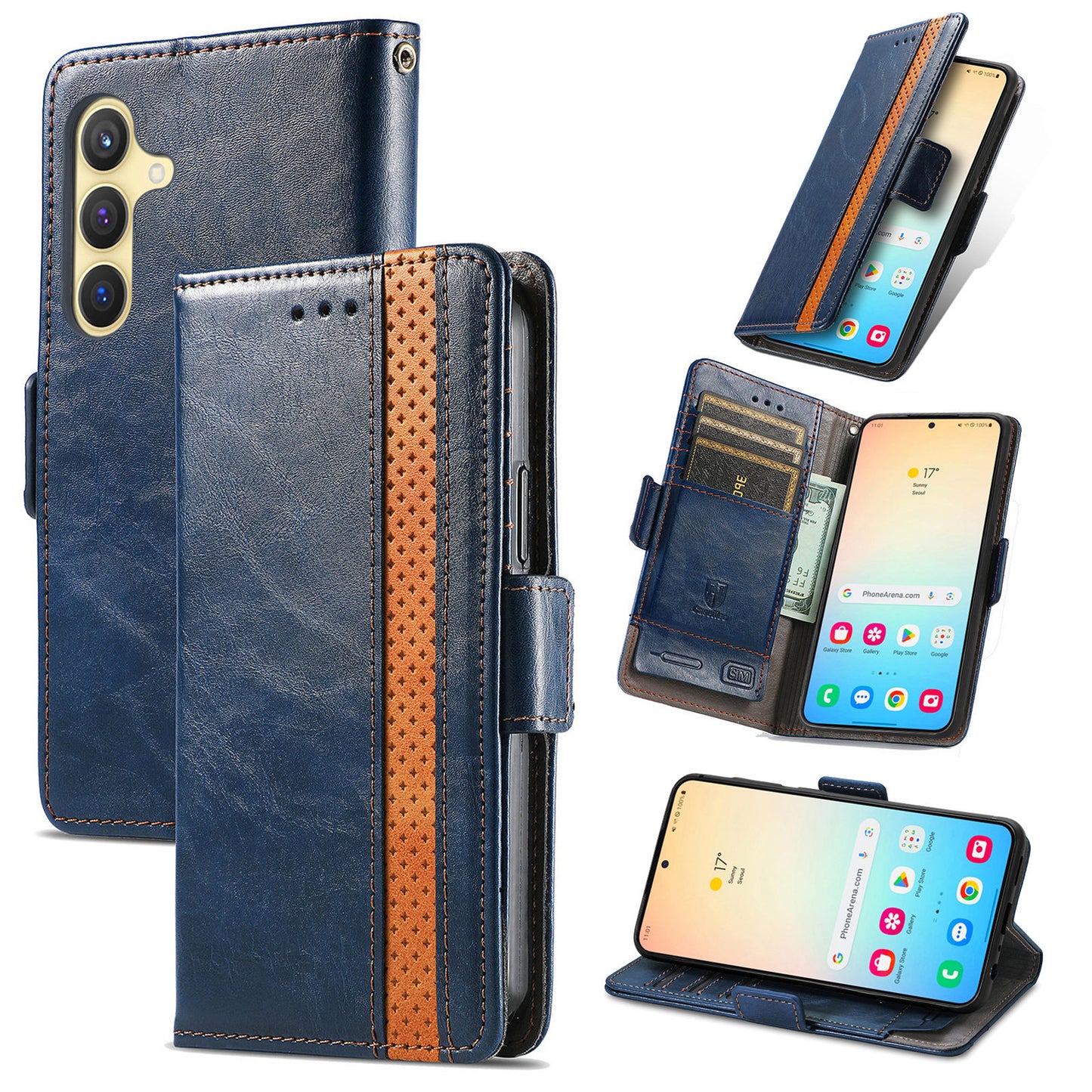 CASENEO 002 Series For Samsung Galaxy S24+ Case PU Leather Stand RFID Blocking Cover - Dark Blue