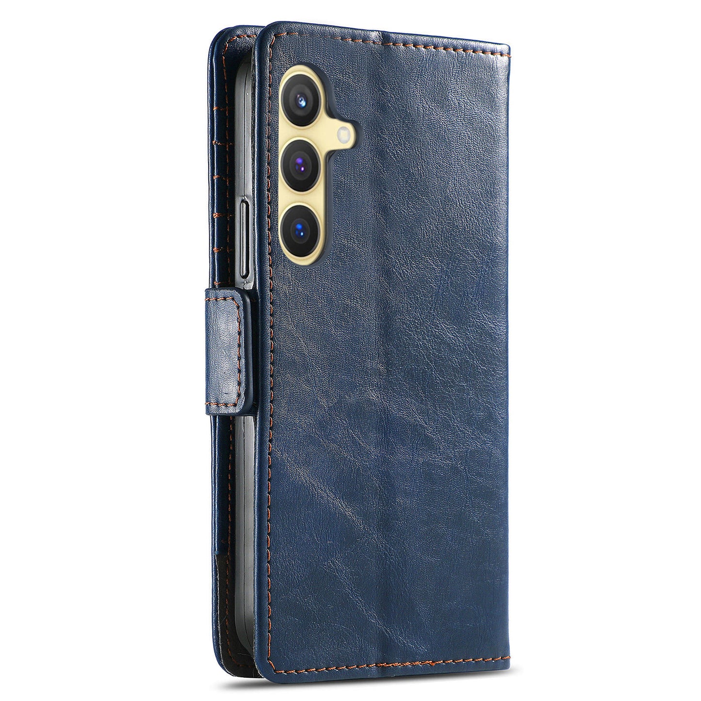 CASENEO 002 Series For Samsung Galaxy S24+ Case PU Leather Stand RFID Blocking Cover - Dark Blue