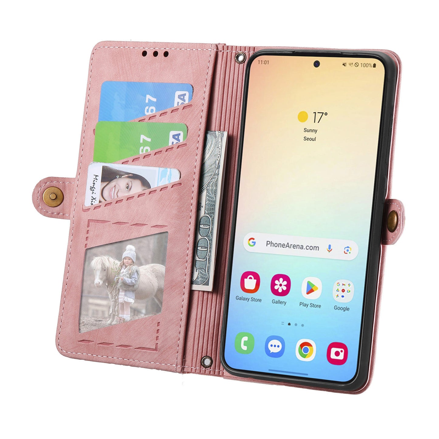 For Samsung Galaxy S24+ Leather Case Geometry Pattern Phone Wallet Cover - Pink