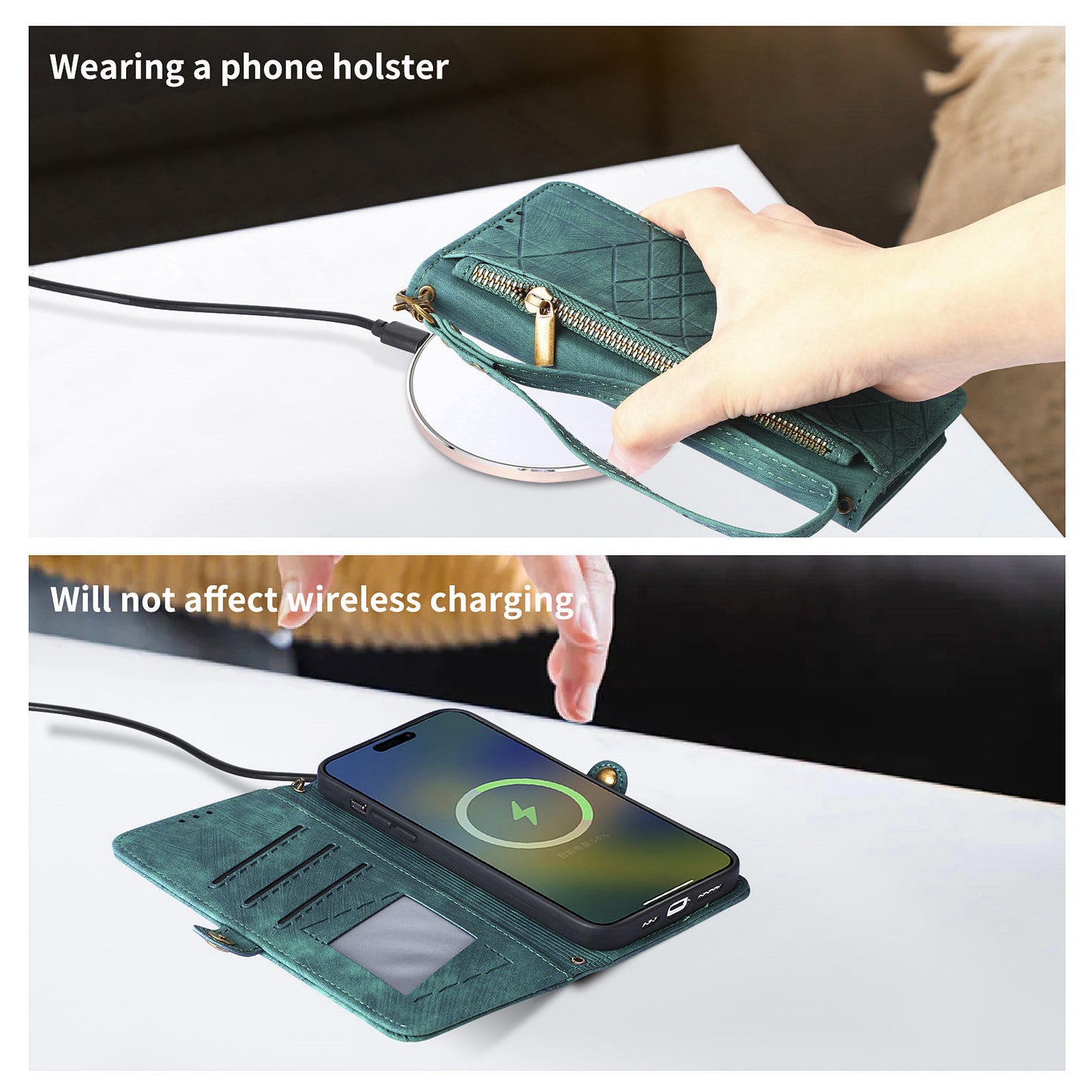 For Samsung Galaxy S24+ Leather Case Geometry Pattern Phone Wallet Cover - Green