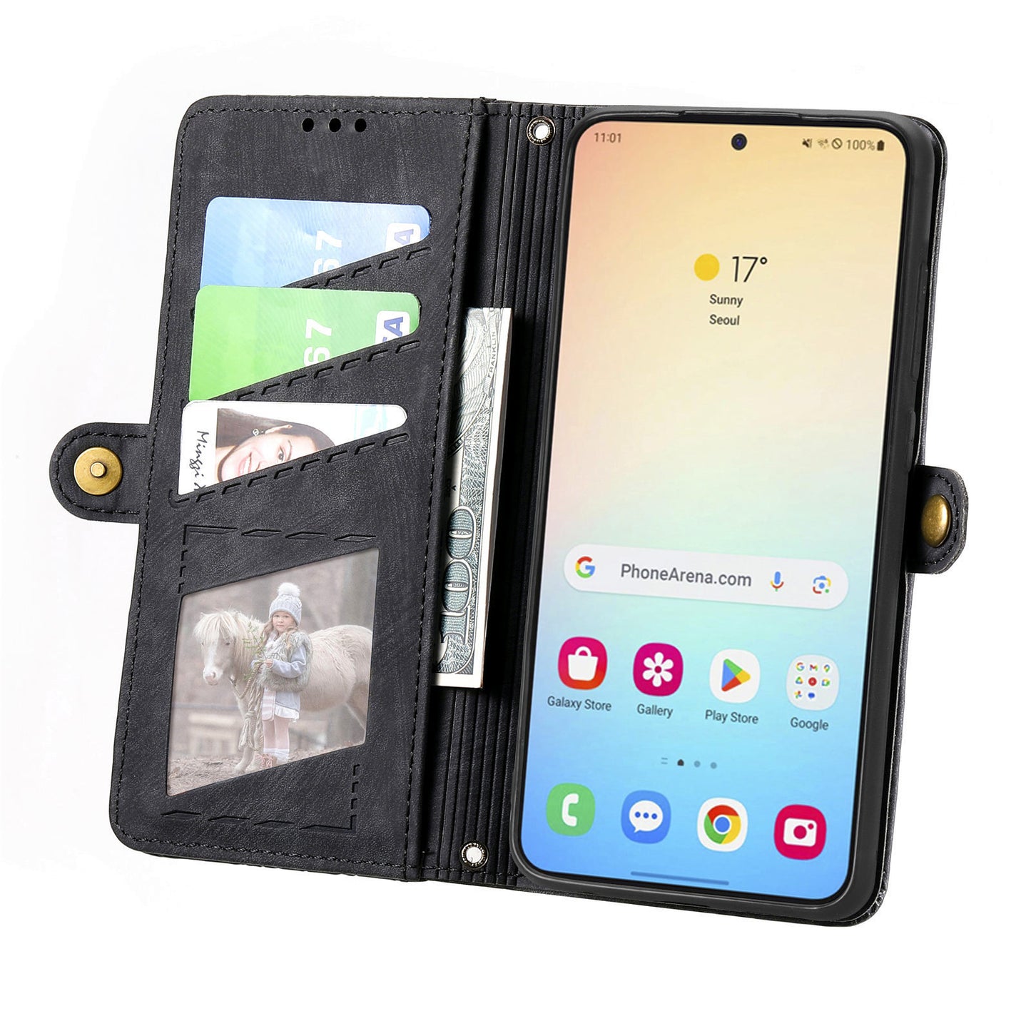 For Samsung Galaxy S24+ Leather Case Geometry Pattern Phone Wallet Cover - Black