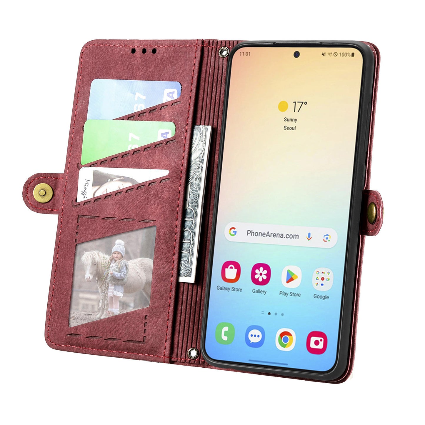 For Samsung Galaxy S24 Case Geometry Pattern Zipper Pocket Phone Cover - Red