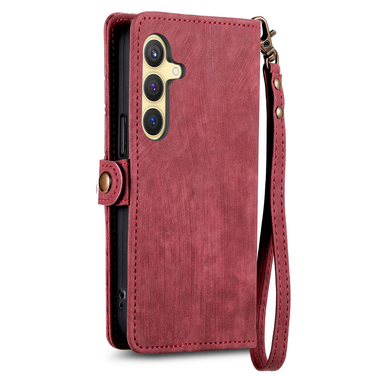 For Samsung Galaxy S24 Case Geometry Pattern Zipper Pocket Phone Cover - Red