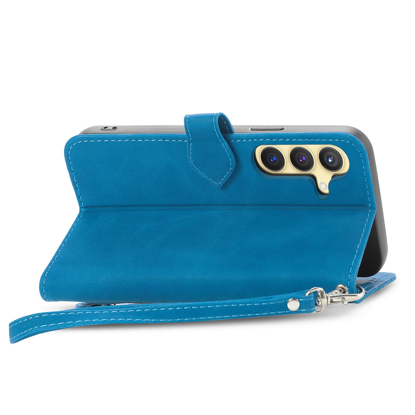 For Samsung Galaxy S24 Case Flower Imprinted Wallet Leather Phone Cover - Blue
