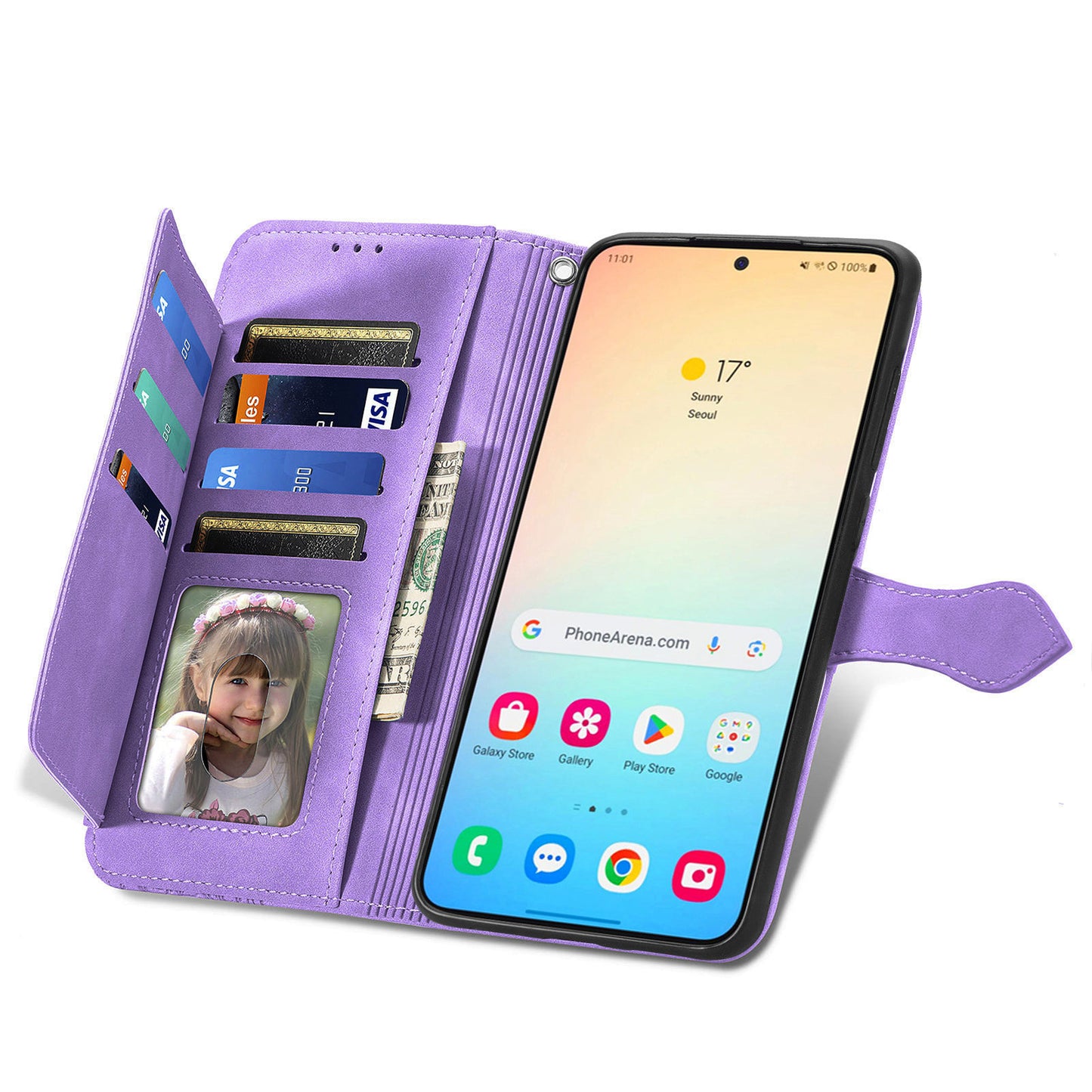 For Samsung Galaxy S24 Case Flower Imprinted Wallet Leather Phone Cover - Light Purple