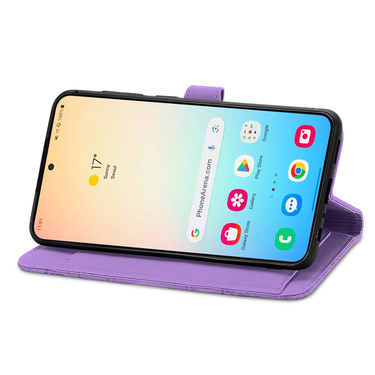 For Samsung Galaxy S24 Case Flower Imprinted Wallet Leather Phone Cover - Light Purple