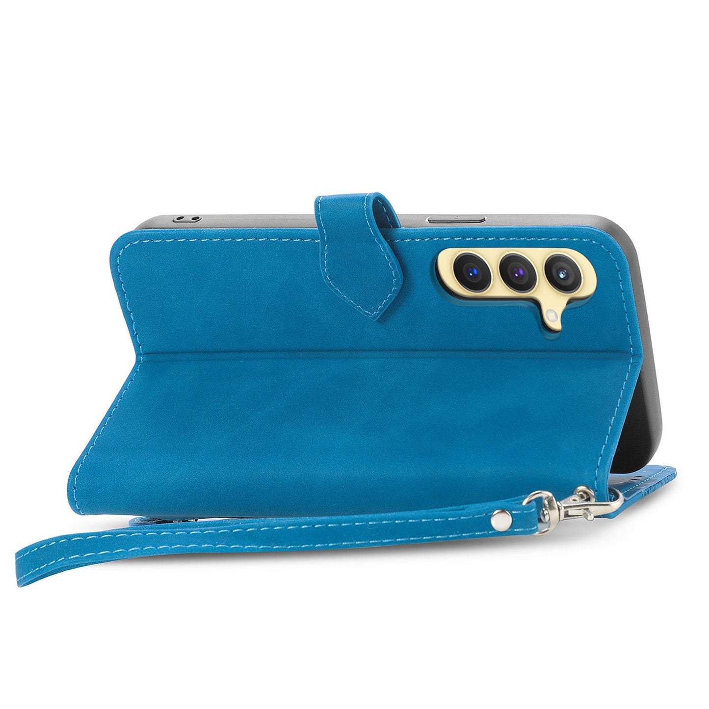 For Samsung Galaxy S24+ Case Zipper Pocket PU Leather Stand Phone Cover - Blue