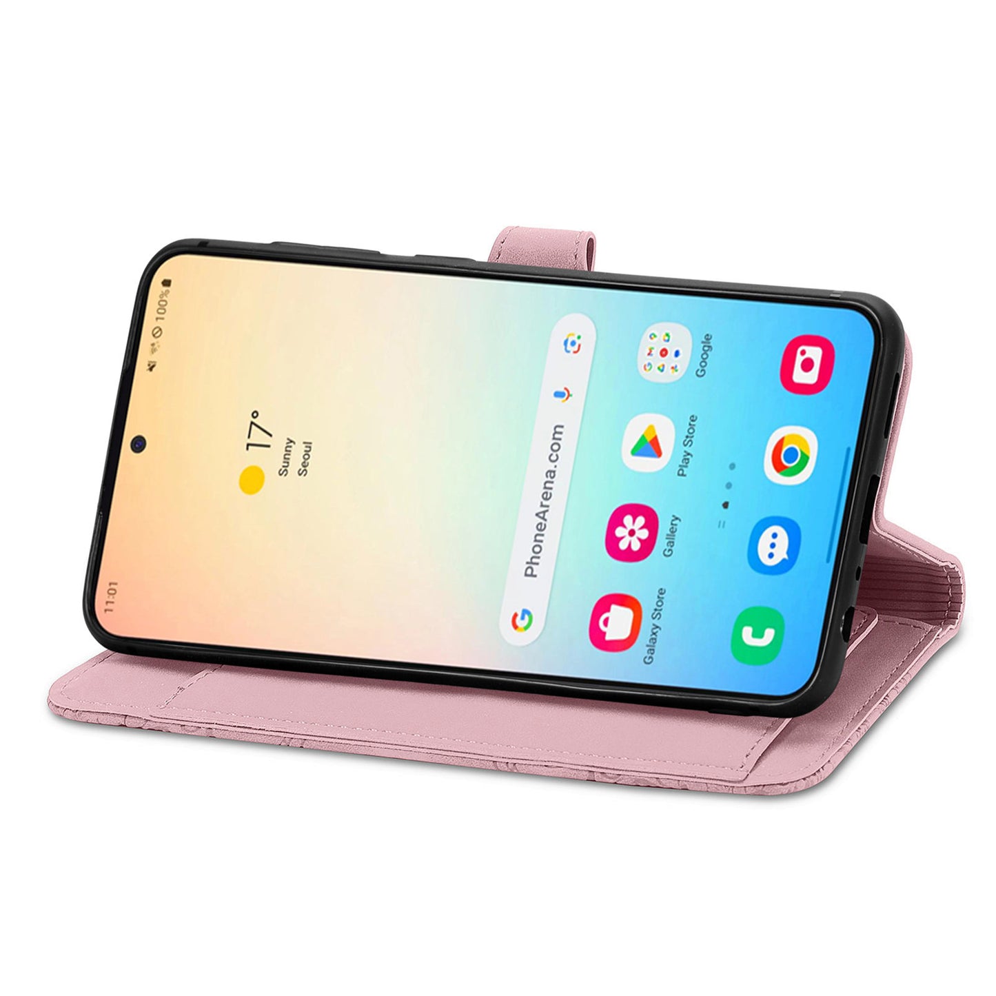 For Samsung Galaxy S24+ Case Zipper Pocket PU Leather Stand Phone Cover - Pink