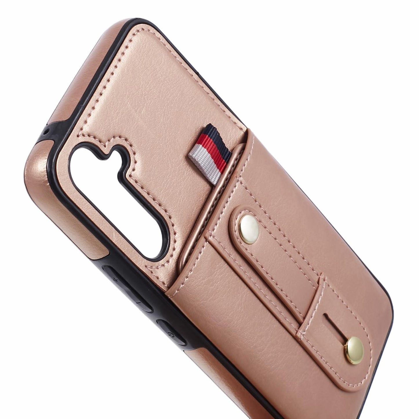 For Samsung Galaxy S24 Case Shockproof PU Leather Coated Kickstand Phone Shell - Rose Gold
