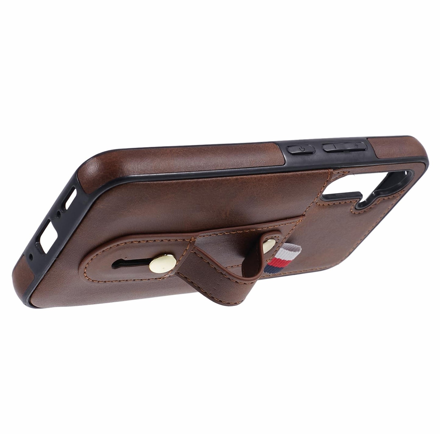 For Samsung Galaxy S24 Case Shockproof PU Leather Coated Kickstand Phone Shell - Brown