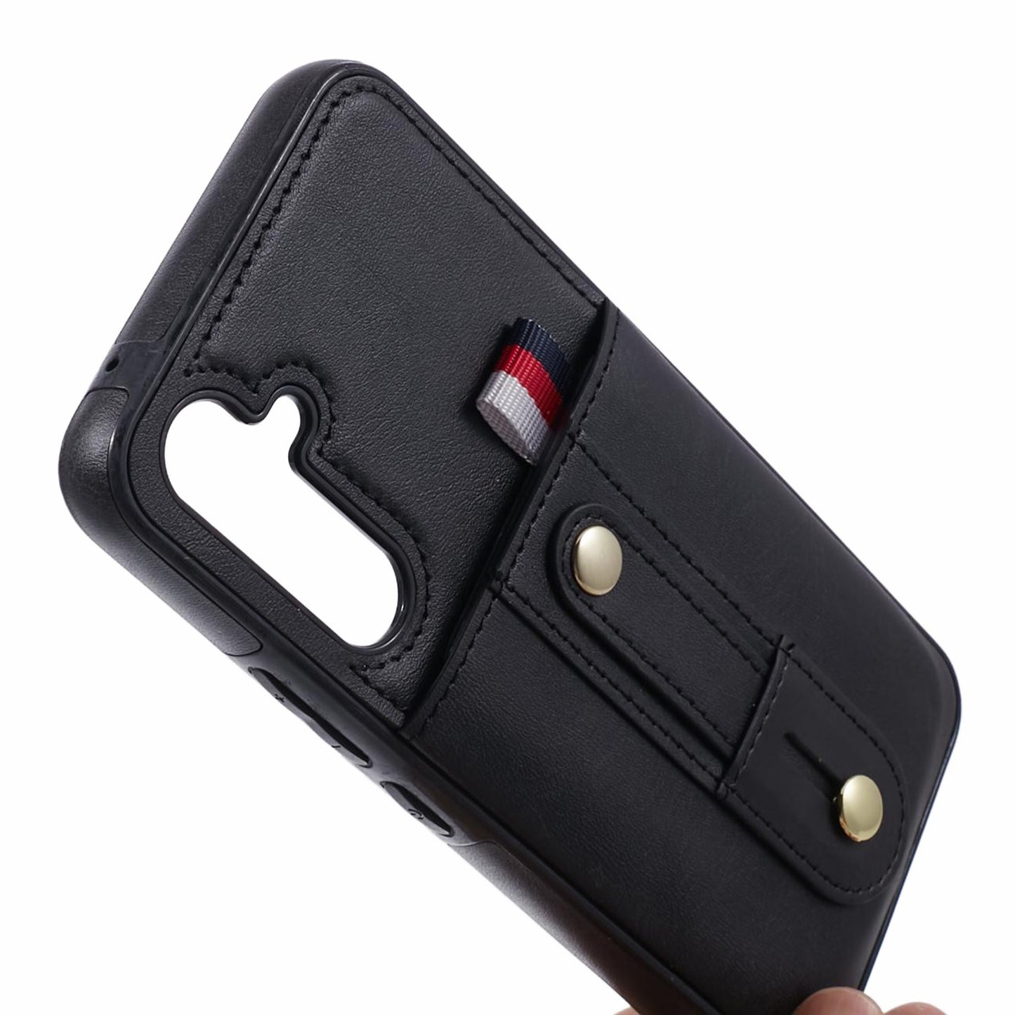 For Samsung Galaxy S24+ Case Retro PU Leather Coated TPU Back Cover with Card Slots - Black