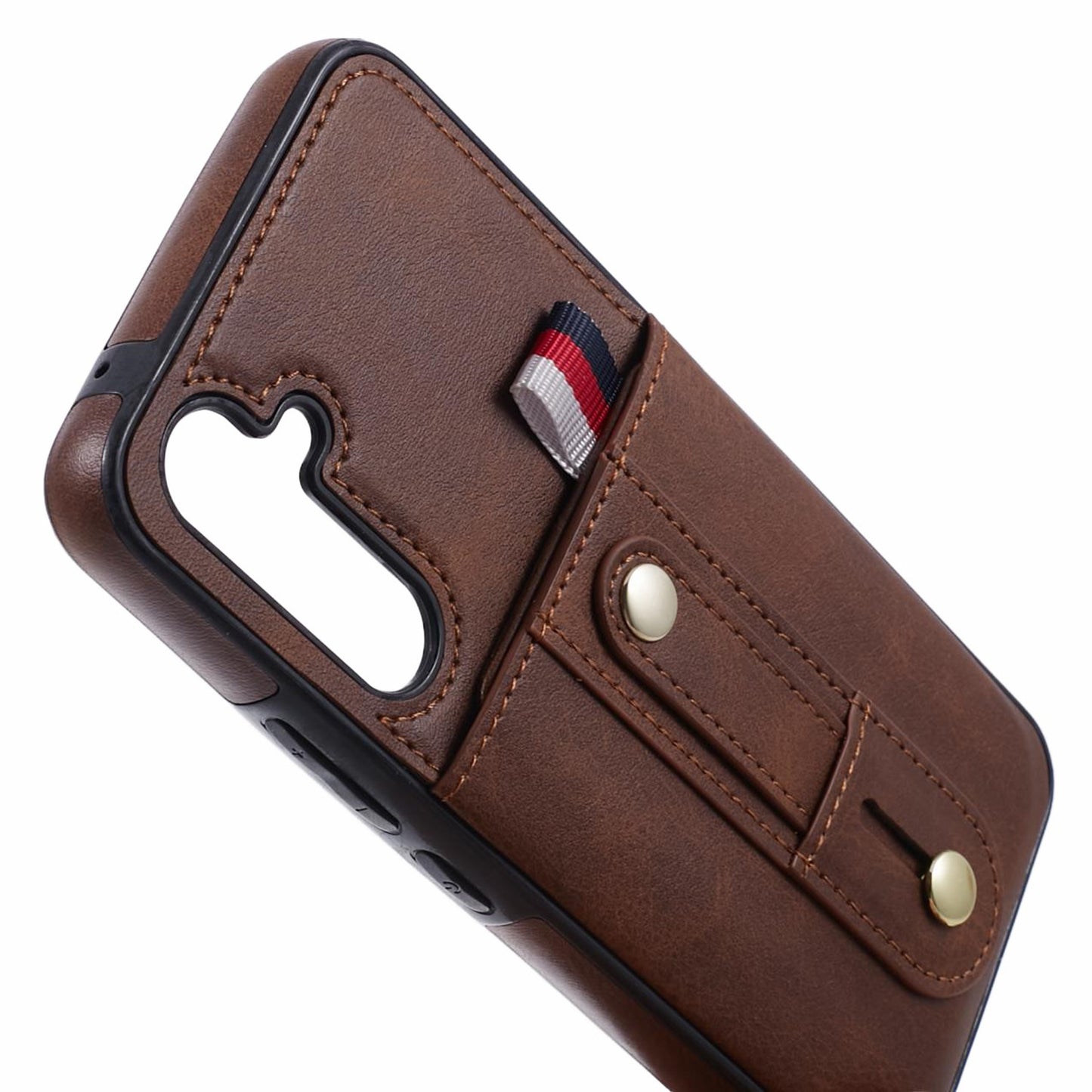 For Samsung Galaxy S24+ Case Retro PU Leather Coated TPU Back Cover with Card Slots - Brown