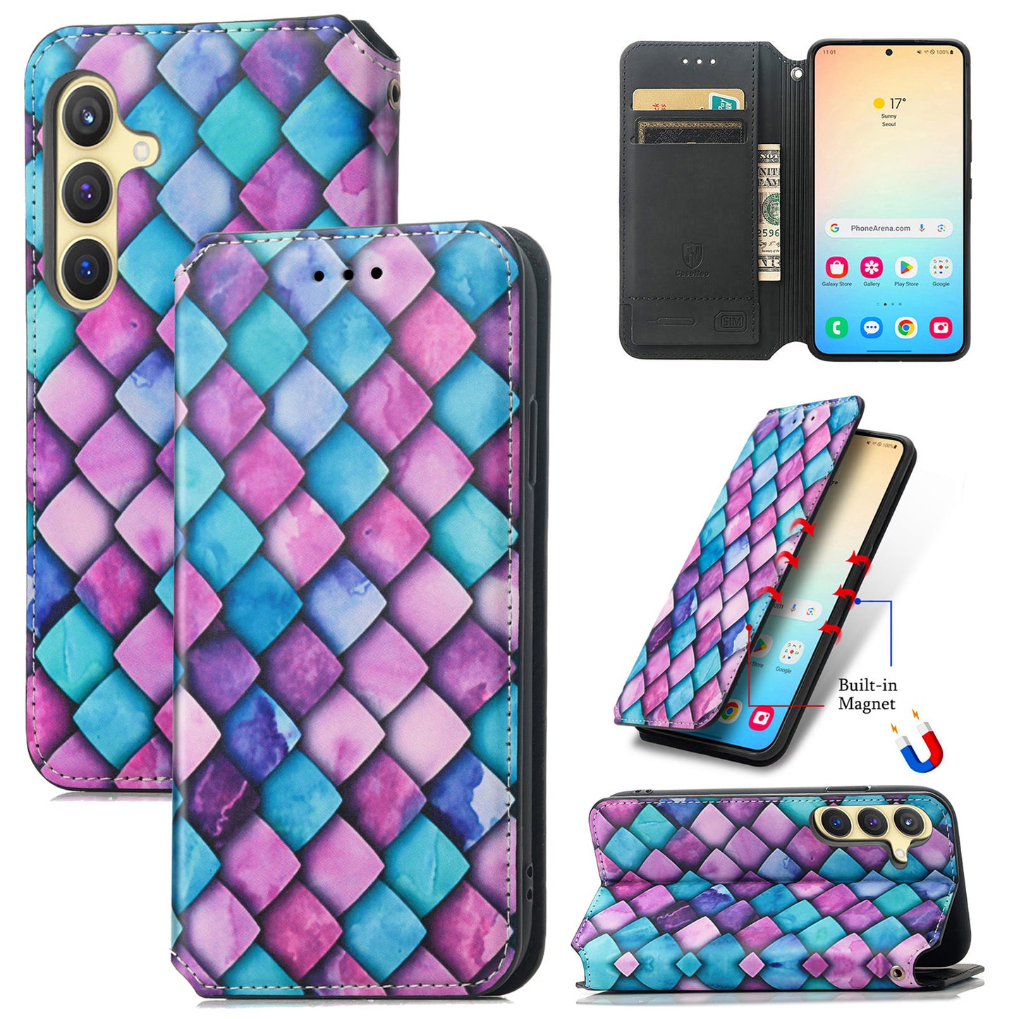 CASENEO 001 Series for Samsung Galaxy S24+ Leather Case RFID Blocking Phone Wallet Cover - Purple Scale