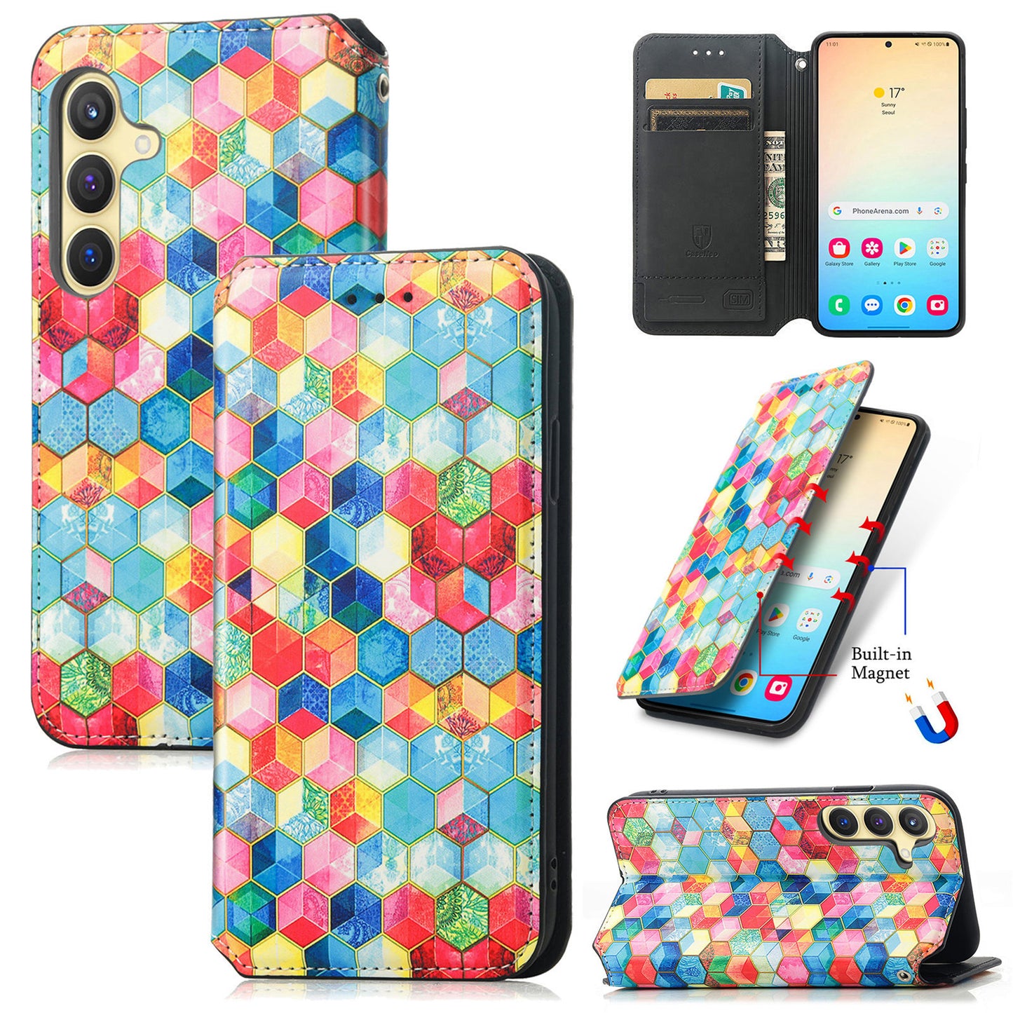 CASENEO 001 Series for Samsung Galaxy S24+ Leather Case RFID Blocking Phone Wallet Cover - Magic Space