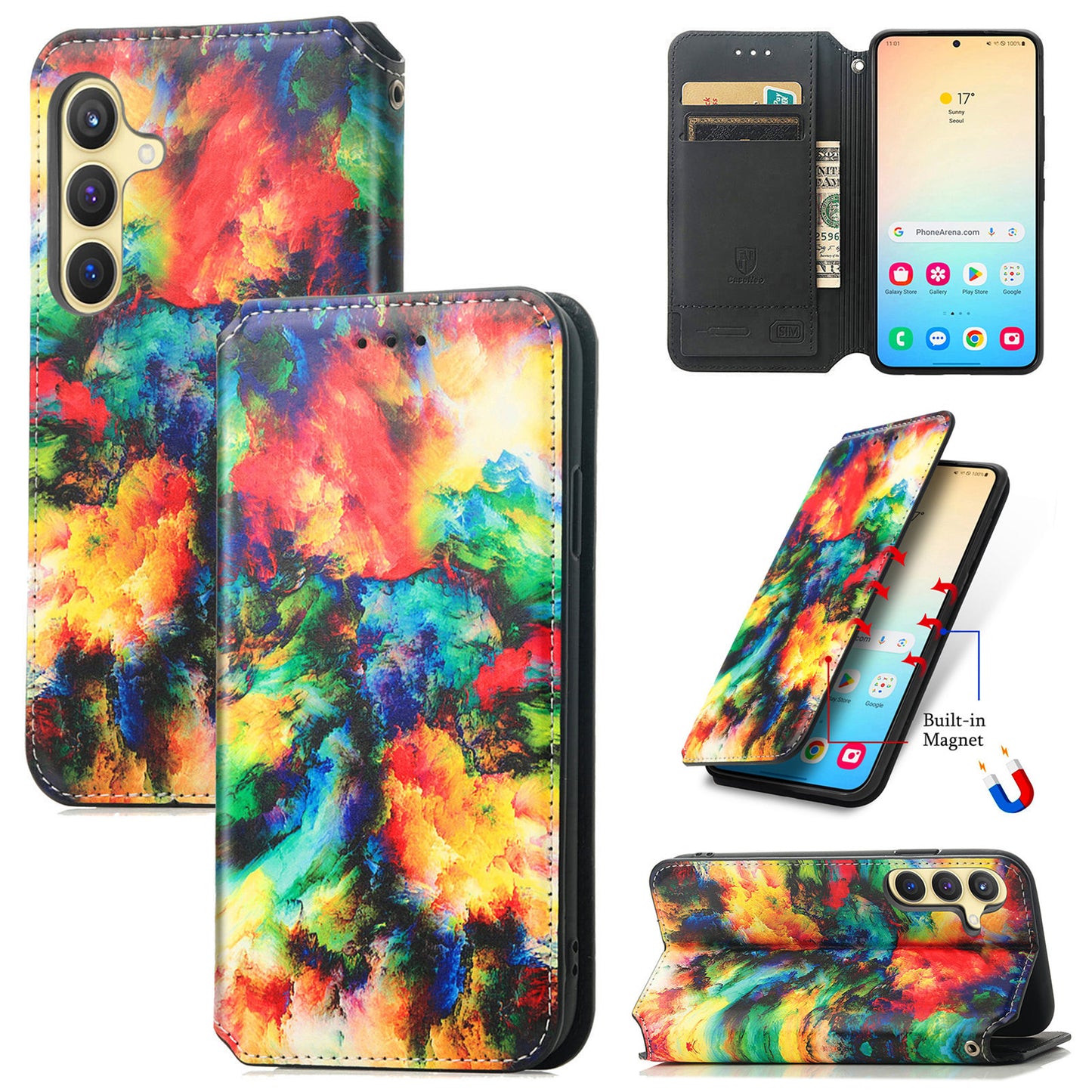 CASENEO 001 Series for Samsung Galaxy S24+ Leather Case RFID Blocking Phone Wallet Cover - Iridescent Cloud