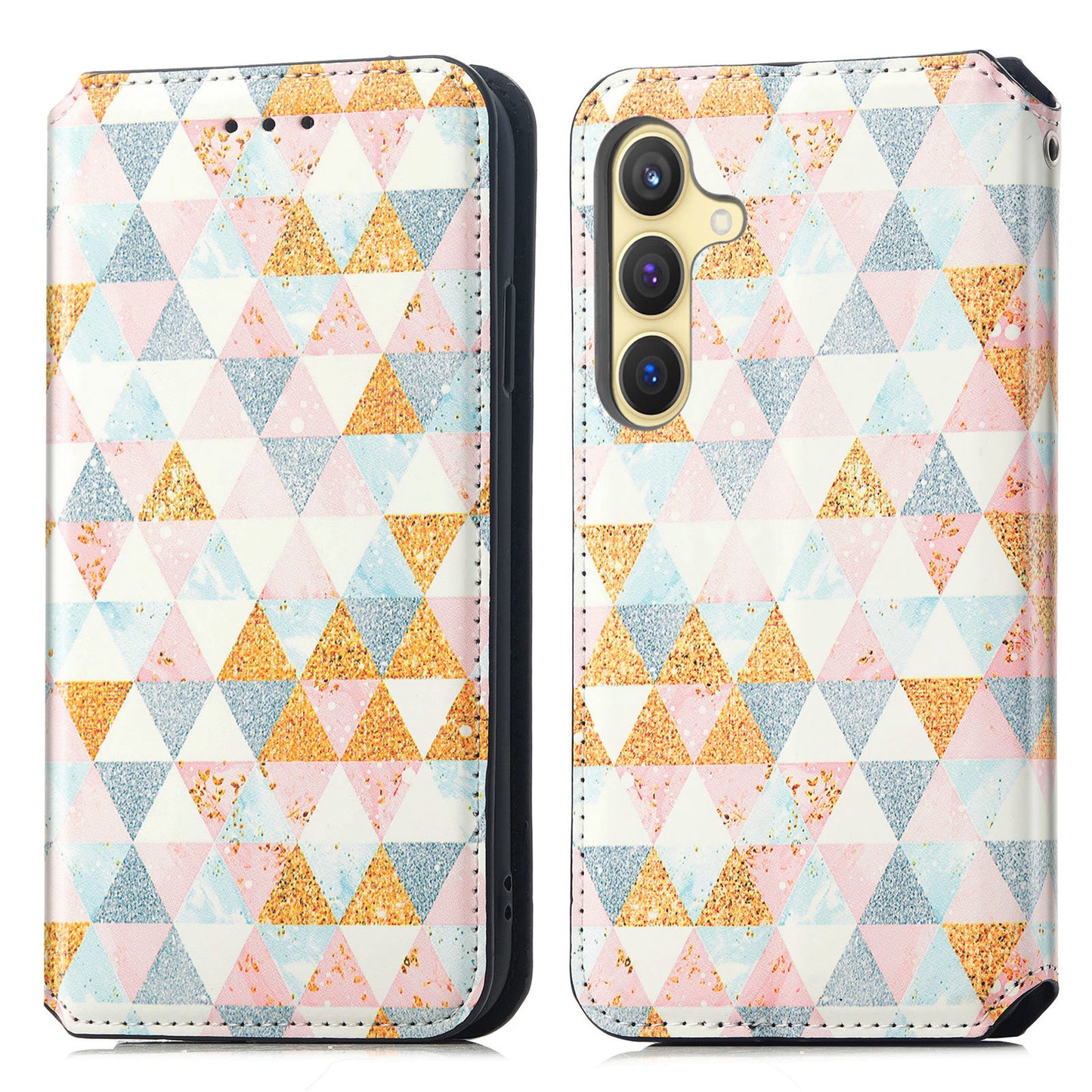 CASENEO 001 Series for Samsung Galaxy S24 Case RFID Blocking Wallet Pattern Phone Cover - Rhombus