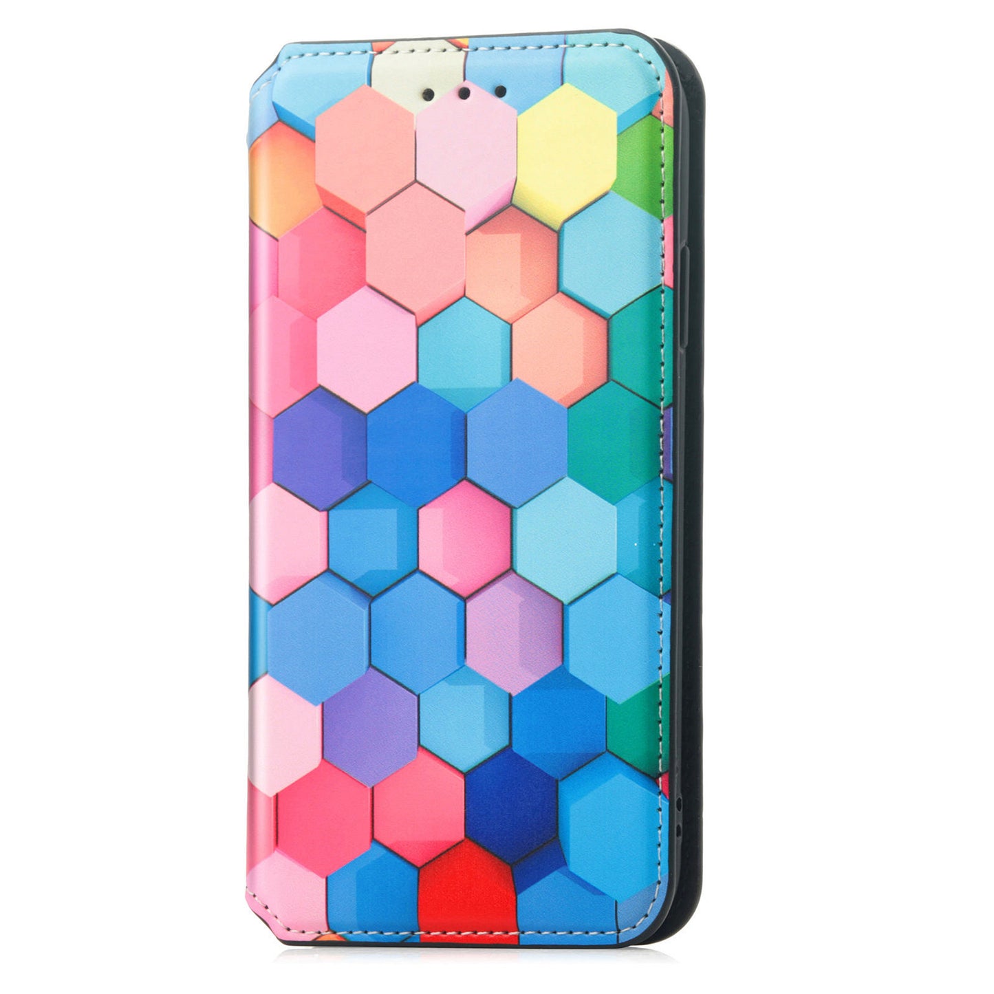 CASENEO 001 Series for Samsung Galaxy S24 Case RFID Blocking Wallet Pattern Phone Cover - Colorful Honeycomb