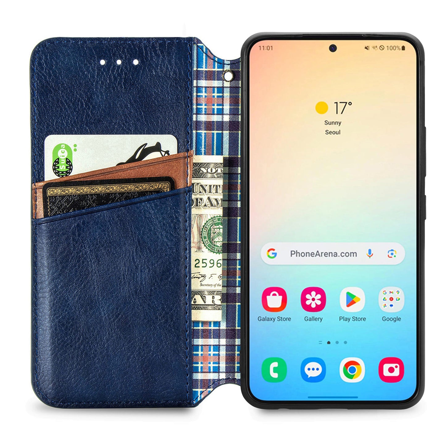 For Samsung Galaxy S24+ Cell Phone Case Imprint Rhombus Pattern Wallet Stand Cover - Blue