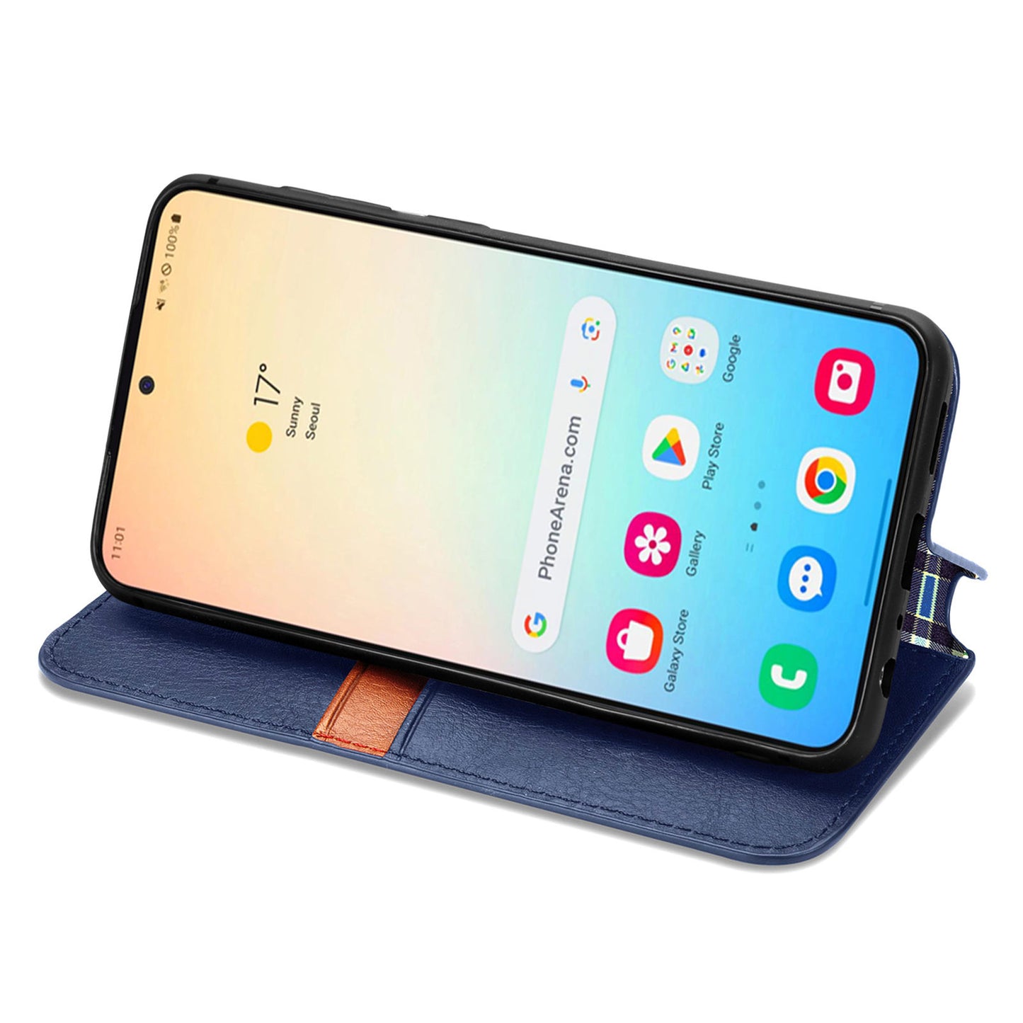 For Samsung Galaxy S24+ Cell Phone Case Imprint Rhombus Pattern Wallet Stand Cover - Blue
