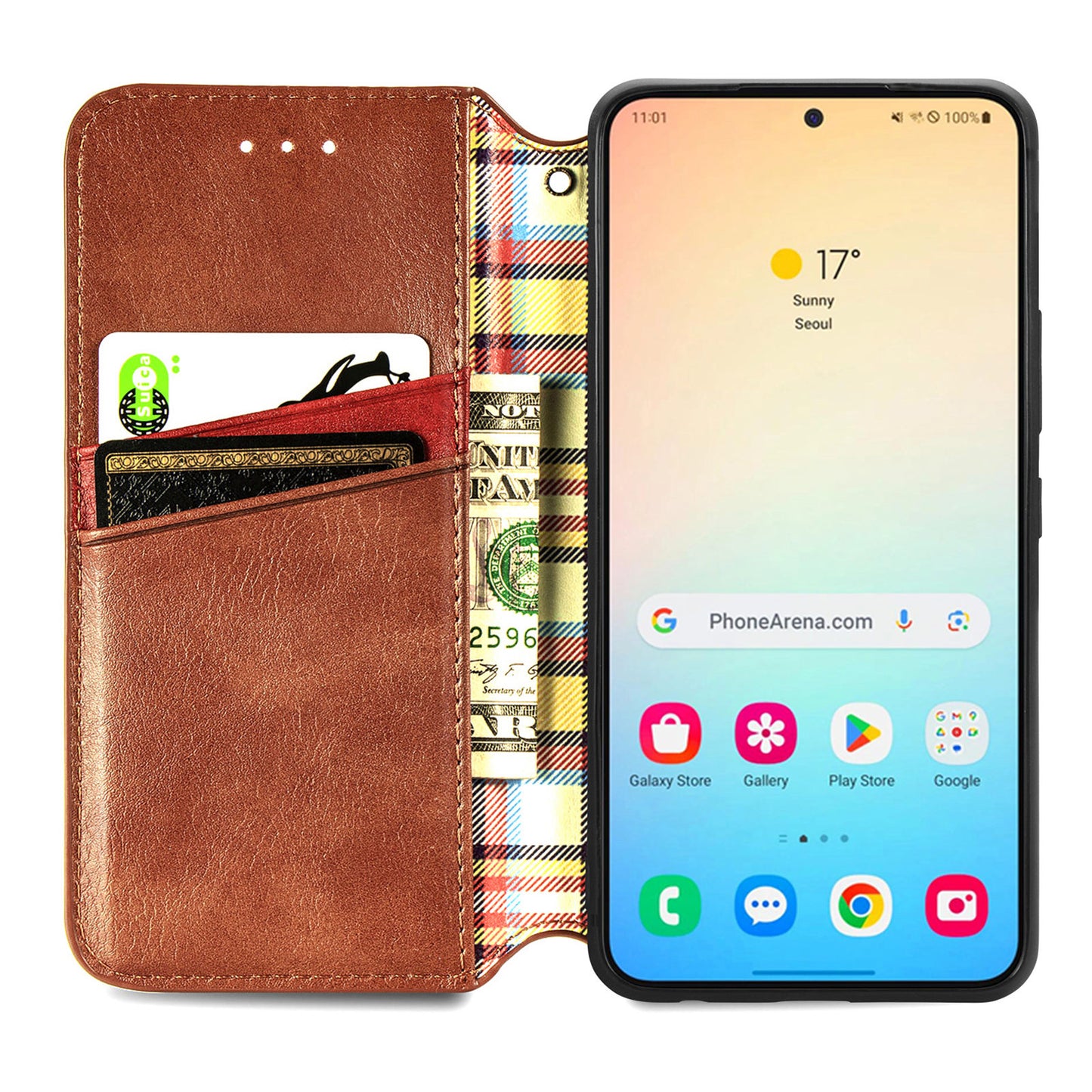 For Samsung Galaxy S24 Case Rhombus Pattern TPU + PU Leather Wallet Stand Cover - Brown