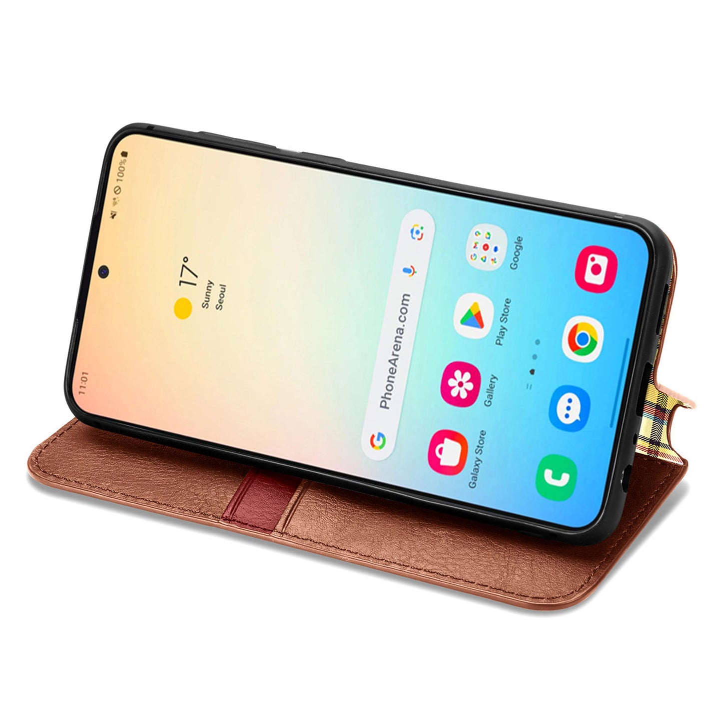 For Samsung Galaxy S24 Case Rhombus Pattern TPU + PU Leather Wallet Stand Cover - Brown