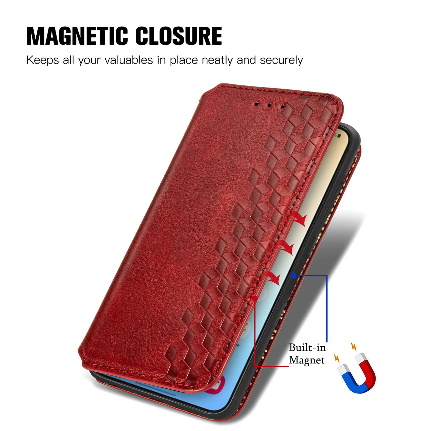 For Samsung Galaxy S24 Case Rhombus Pattern TPU + PU Leather Wallet Stand Cover - Red
