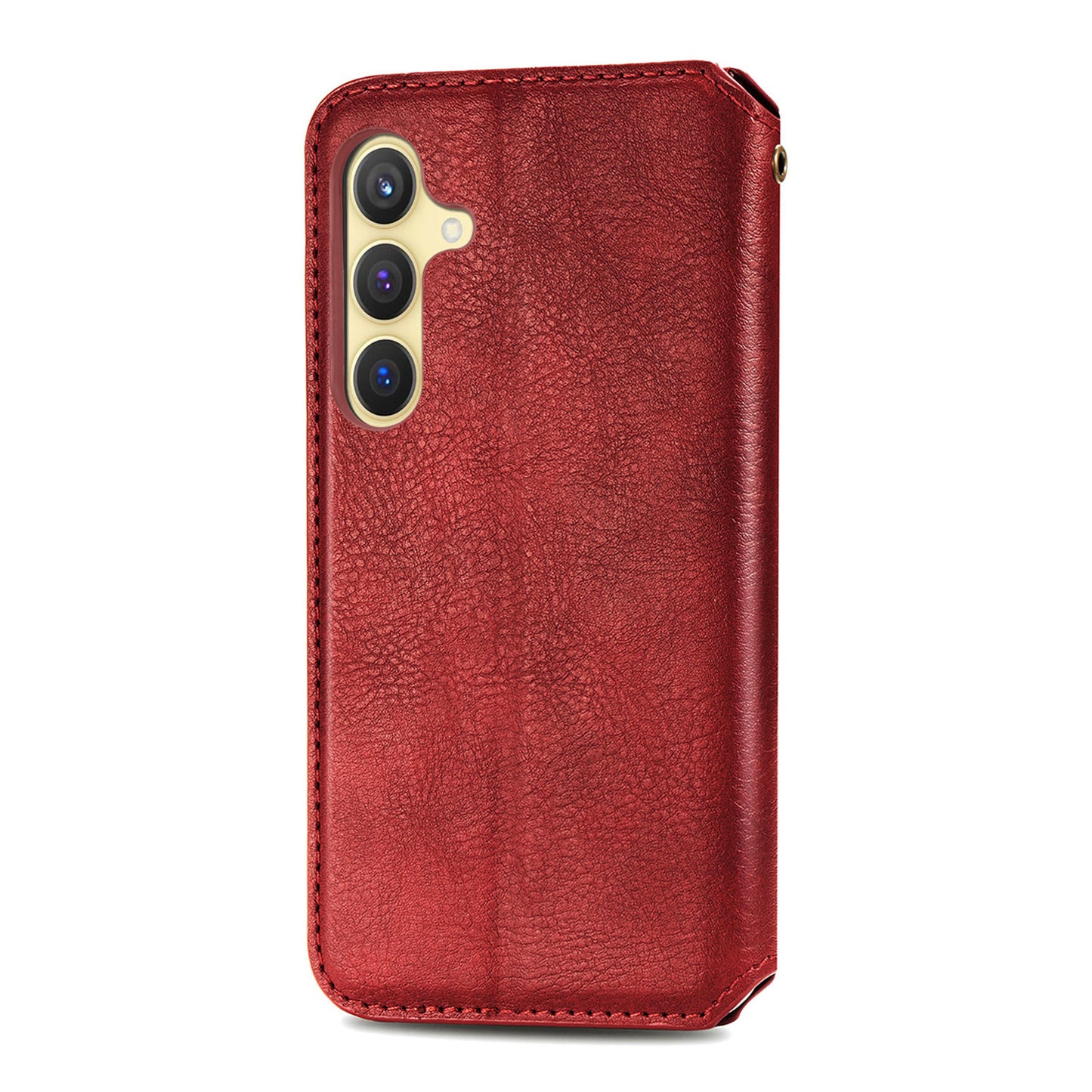 For Samsung Galaxy S24 Case Rhombus Pattern TPU + PU Leather Wallet Stand Cover - Red