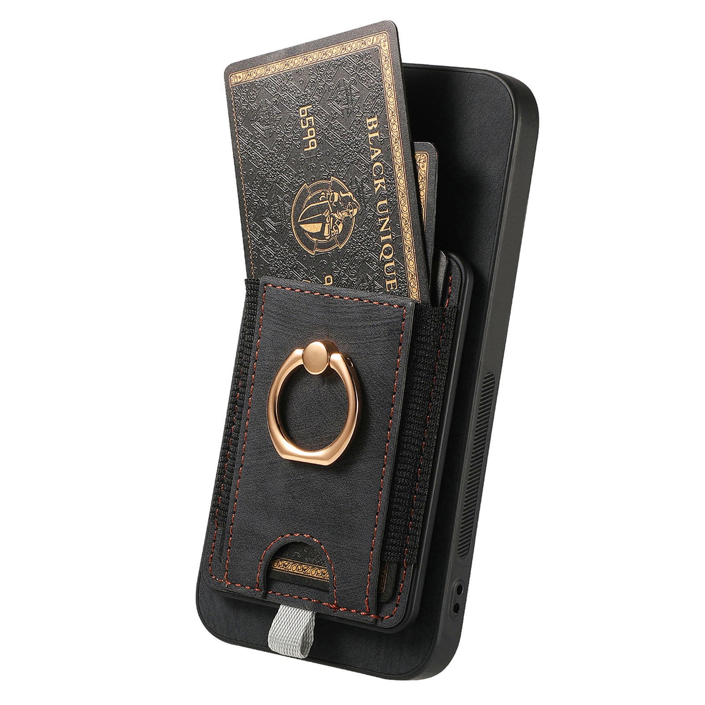 D7 For Samsung Galaxy S24+ Case Detachable Card Bag Phone Kickstand Cover - Black
