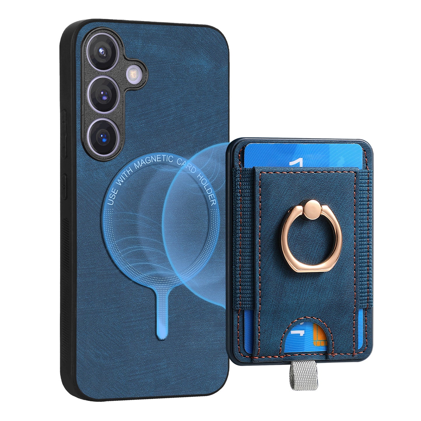 D7 For Samsung Galaxy S24+ Case Detachable Card Bag Phone Kickstand Cover - Blue