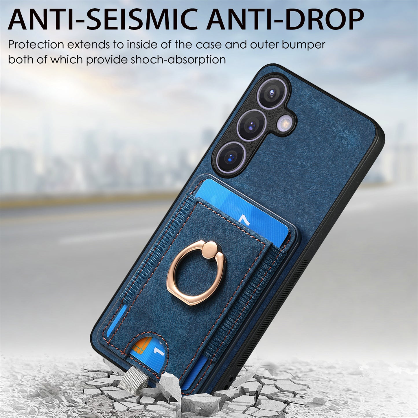 D7 For Samsung Galaxy S24+ Case Detachable Card Bag Phone Kickstand Cover - Blue
