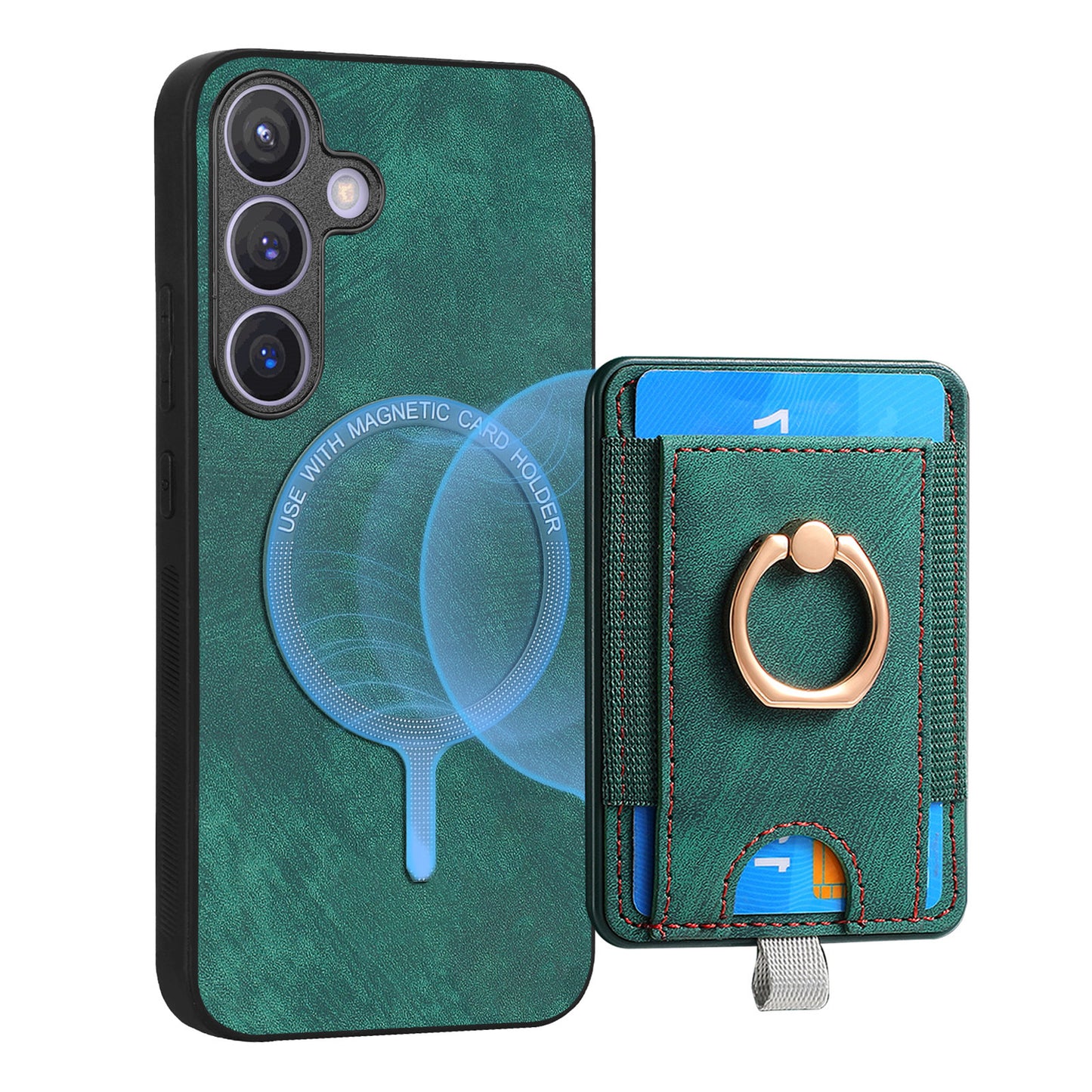 D7 For Samsung Galaxy S24+ Case Detachable Card Bag Phone Kickstand Cover - Green