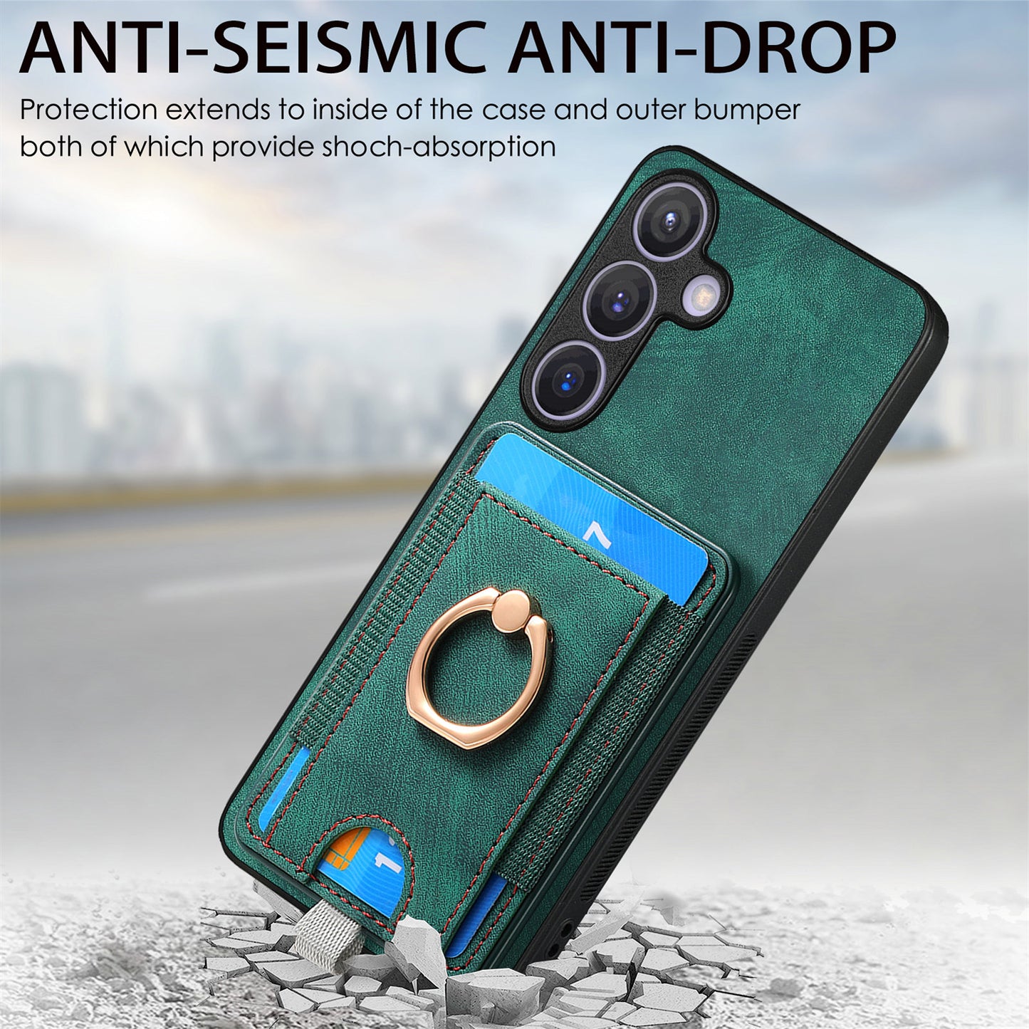 D7 For Samsung Galaxy S24+ Case Detachable Card Bag Phone Kickstand Cover - Green