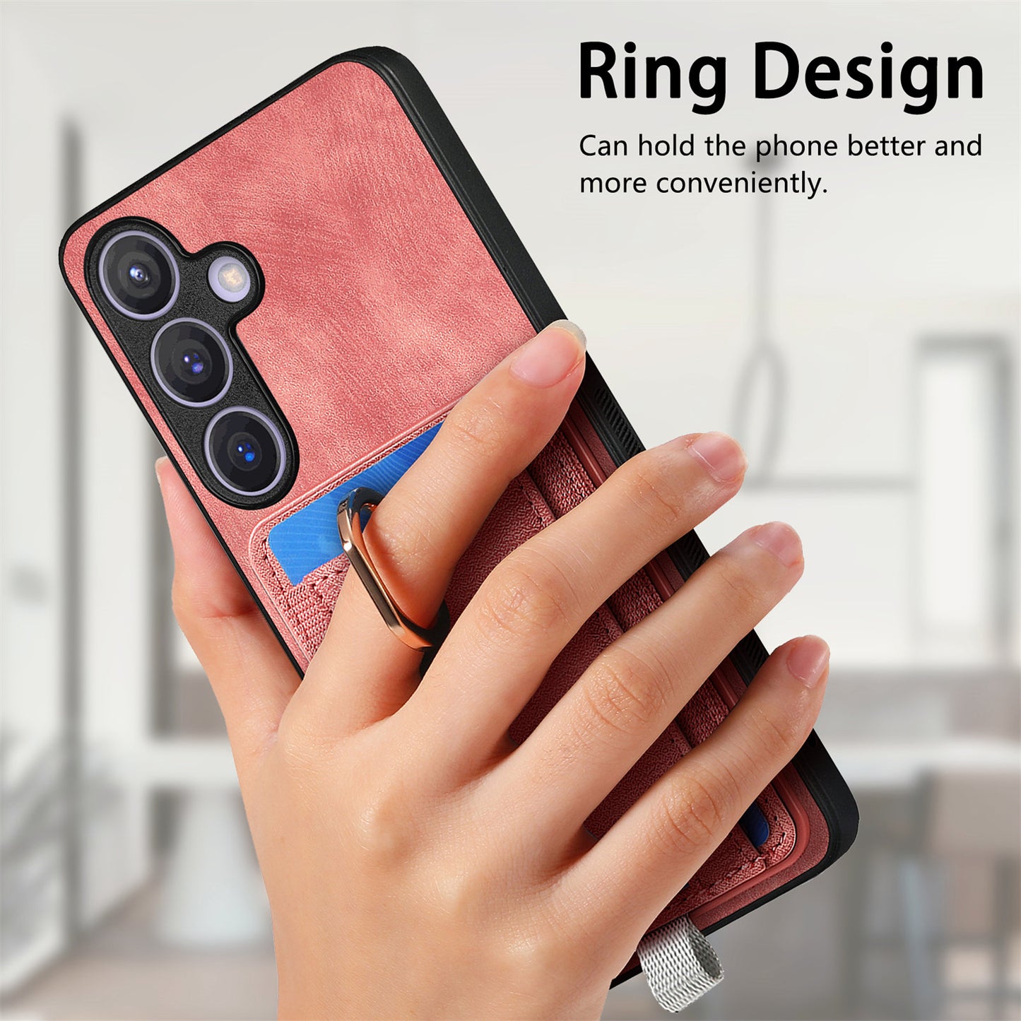 D7 For Samsung Galaxy S24+ Case Detachable Card Bag Phone Kickstand Cover - Pink