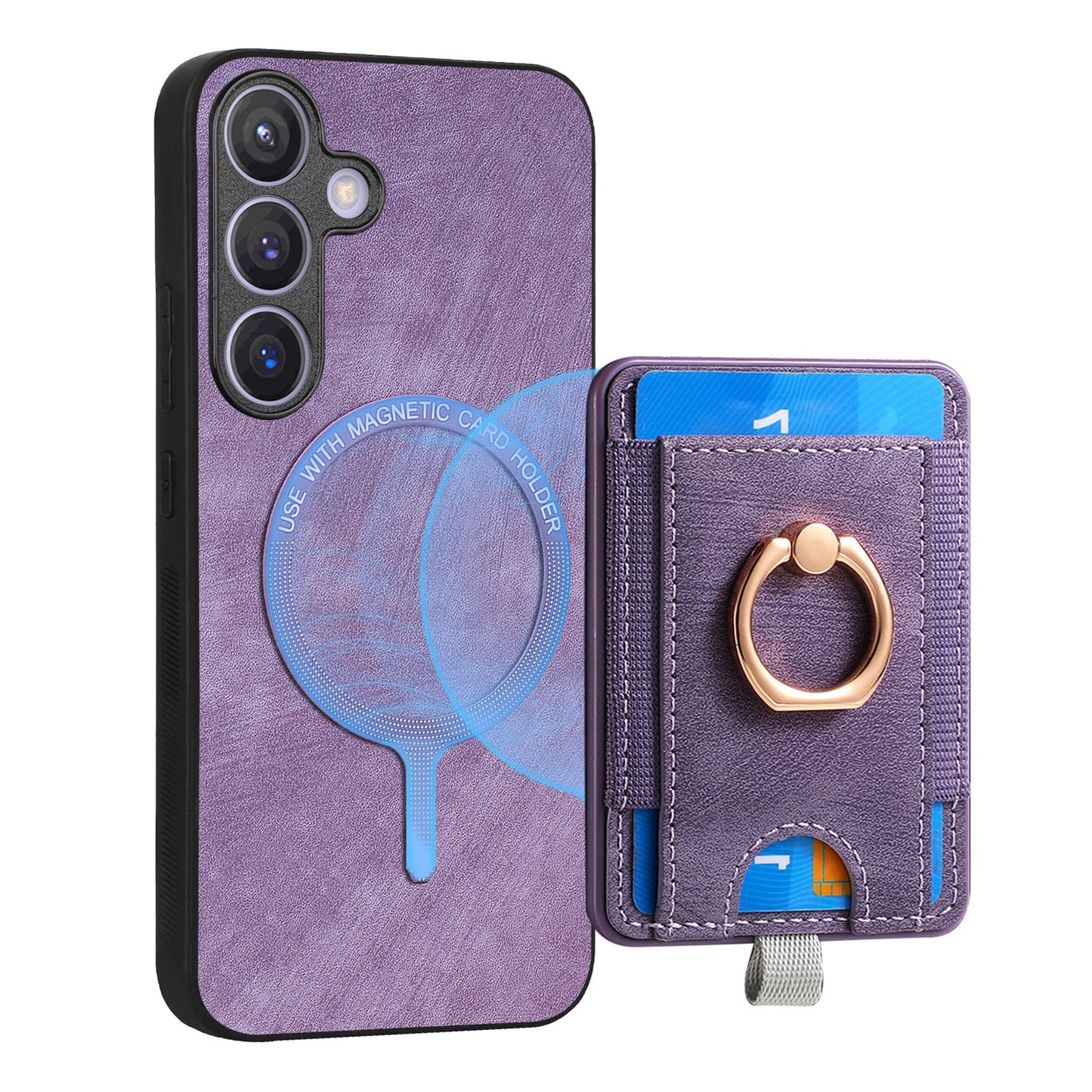 D7 For Samsung Galaxy S24+ Case Detachable Card Bag Phone Kickstand Cover - Purple