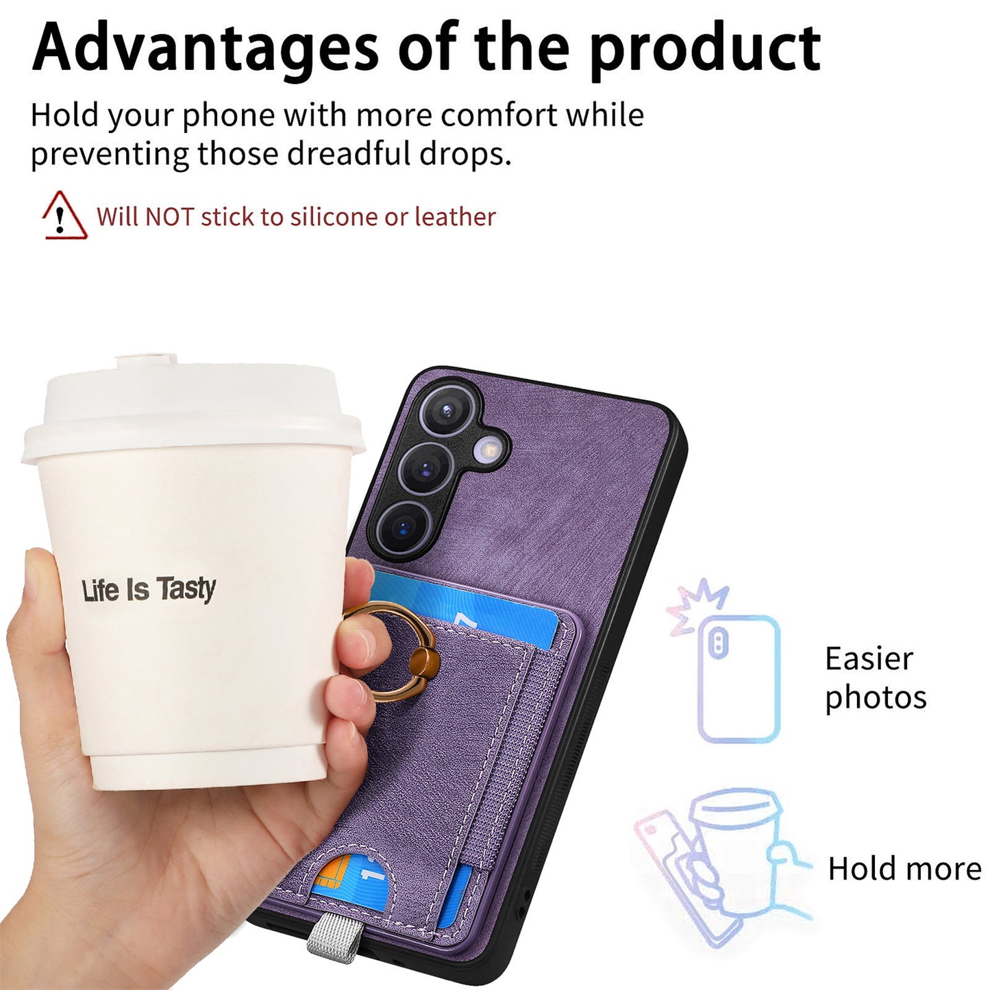 D7 For Samsung Galaxy S24+ Case Detachable Card Bag Phone Kickstand Cover - Purple
