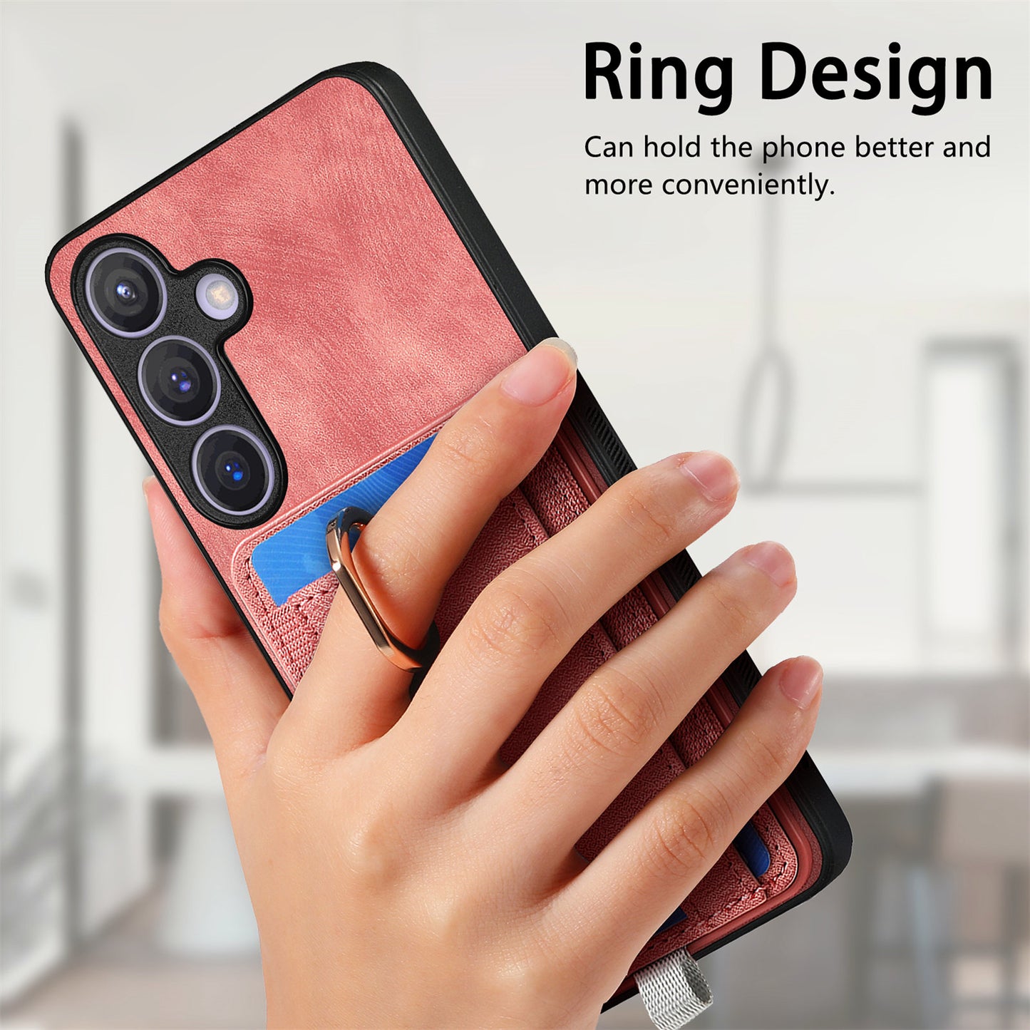D7 For Samsung Galaxy S24 Kickstand Case Detachable Magnetic Card Holder Phone Cover - Pink