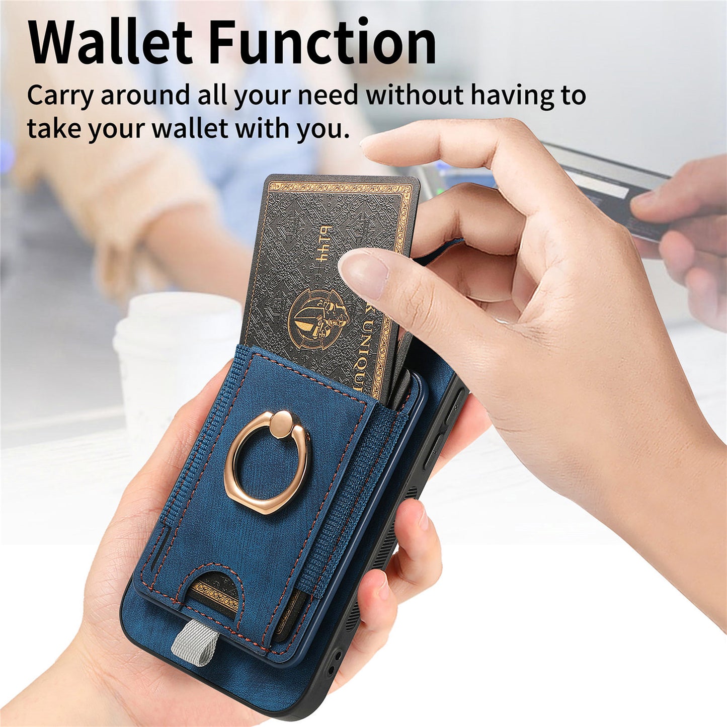 D7 For Samsung Galaxy S24 Kickstand Case Detachable Magnetic Card Holder Phone Cover - Blue