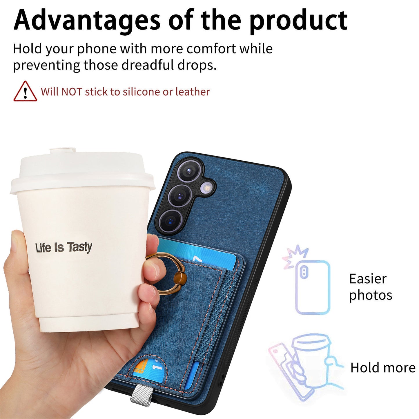 D7 For Samsung Galaxy S24 Kickstand Case Detachable Magnetic Card Holder Phone Cover - Blue